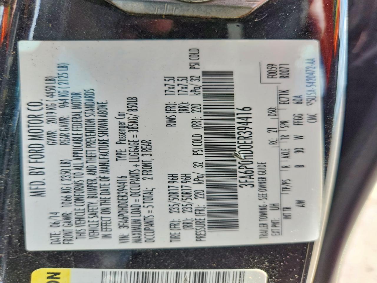 2014 Ford Fusion Se Черный vin: 3FA6P0HD0ER394416