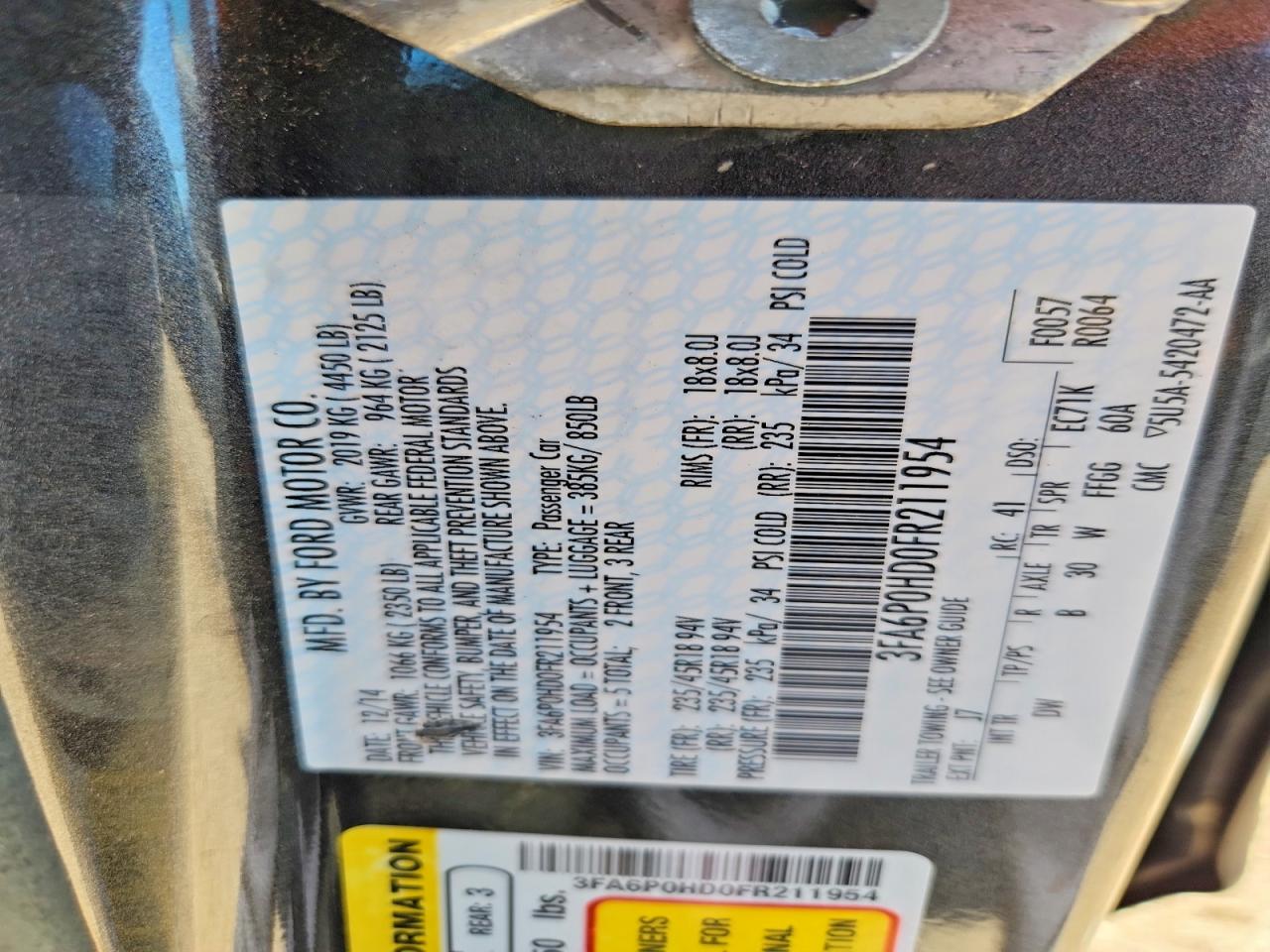 2015 Ford Fusion Se Gray vin: 3FA6P0HD0FR211954