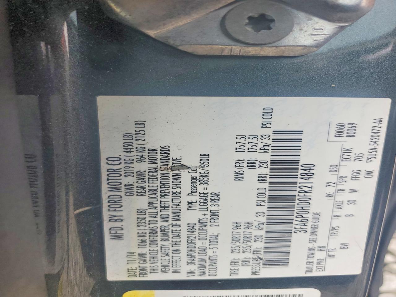 2015 Ford Fusion Se Gray vin: 3FA6P0HD0FR214840