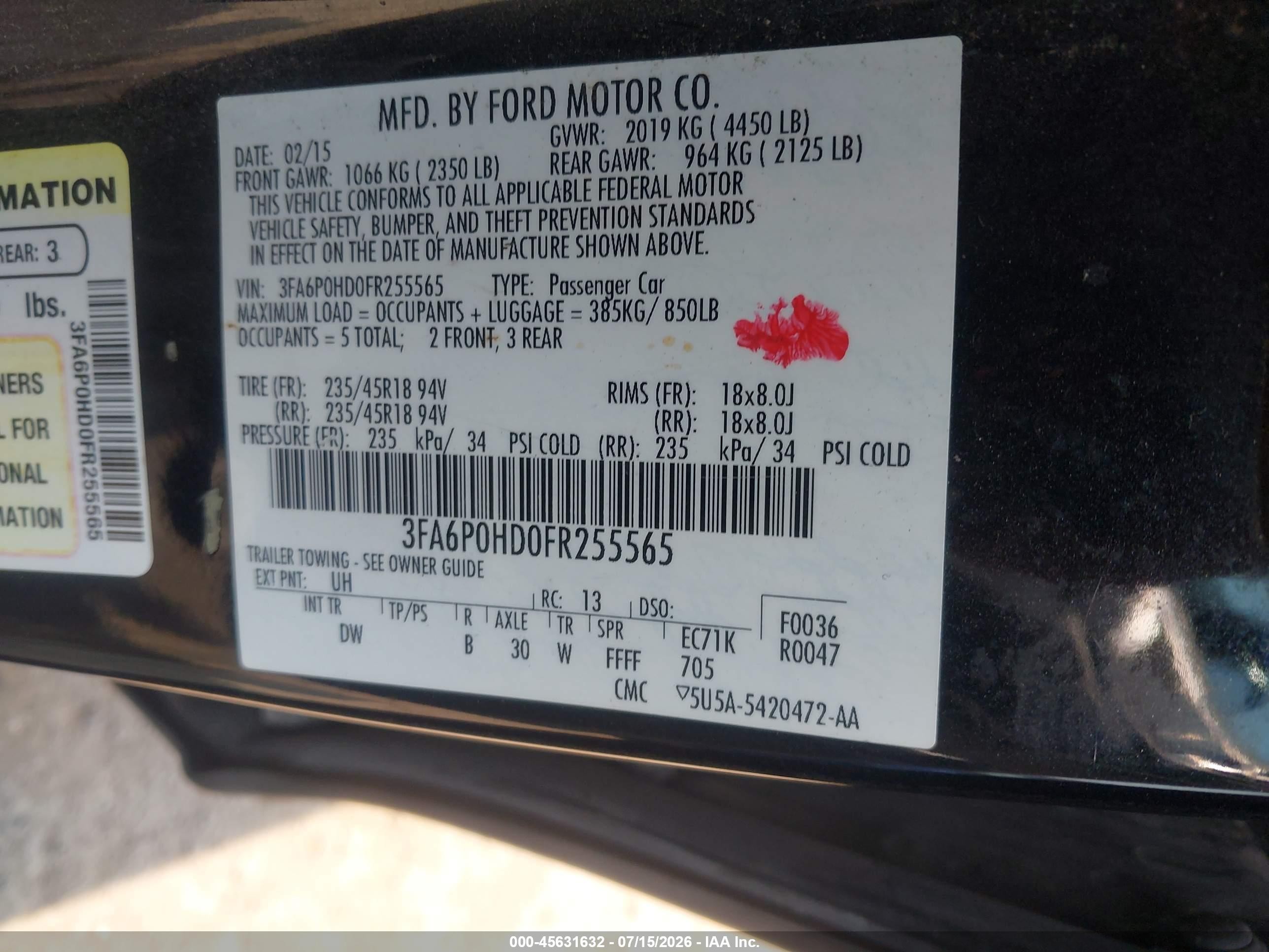 2015 Ford Fusion Se Черный vin: 3FA6P0HD0FR255565
