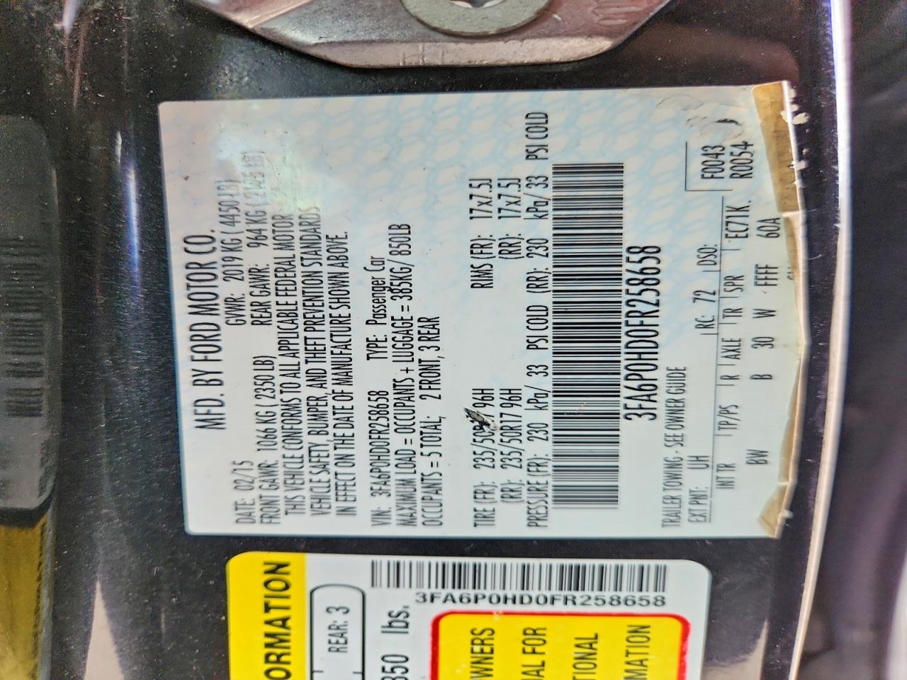 2015 Ford Fusion Se Black vin: 3FA6P0HD0FR258658