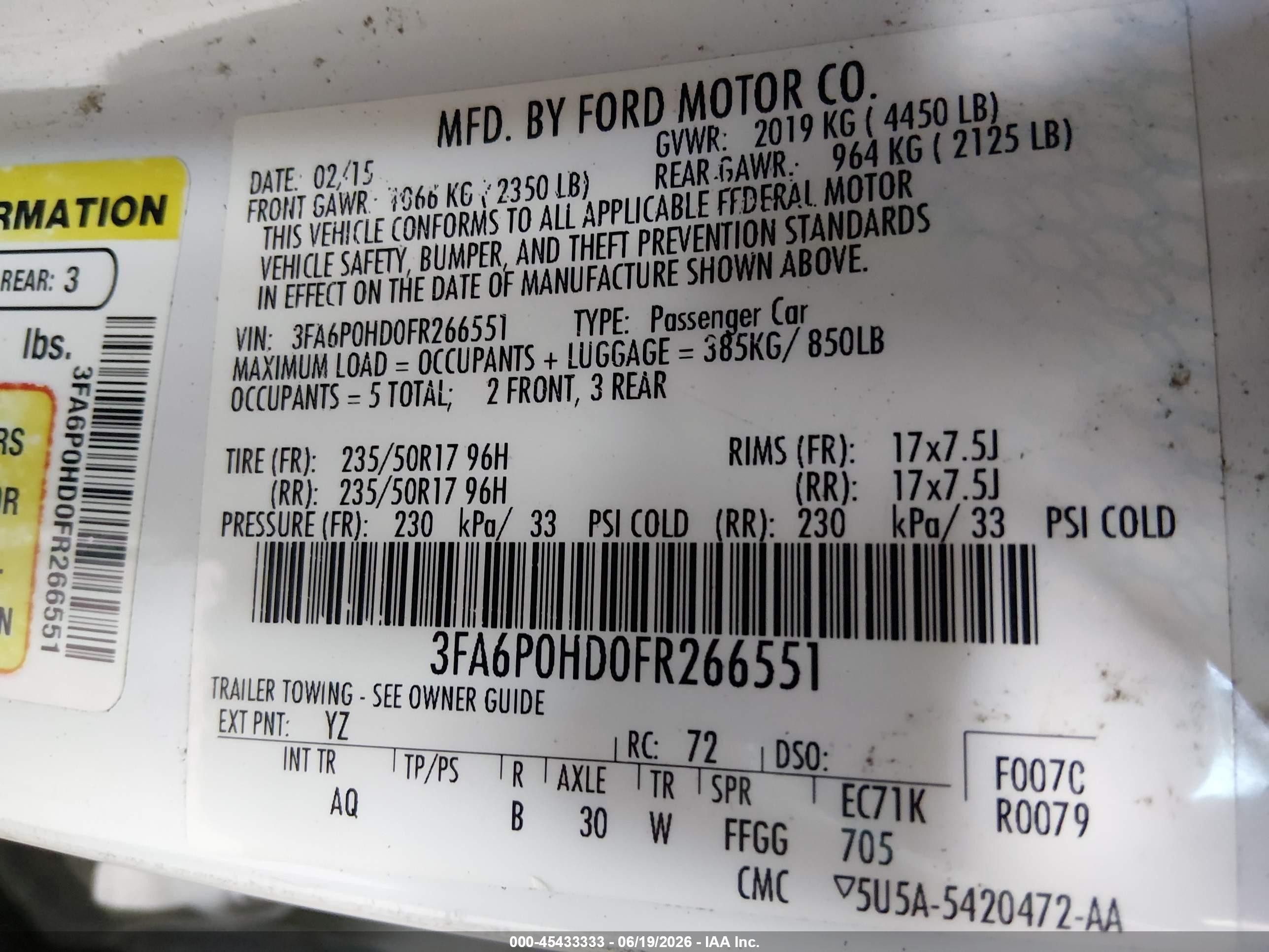 2015 Ford Fusion Se White vin: 3FA6P0HD0FR266551
