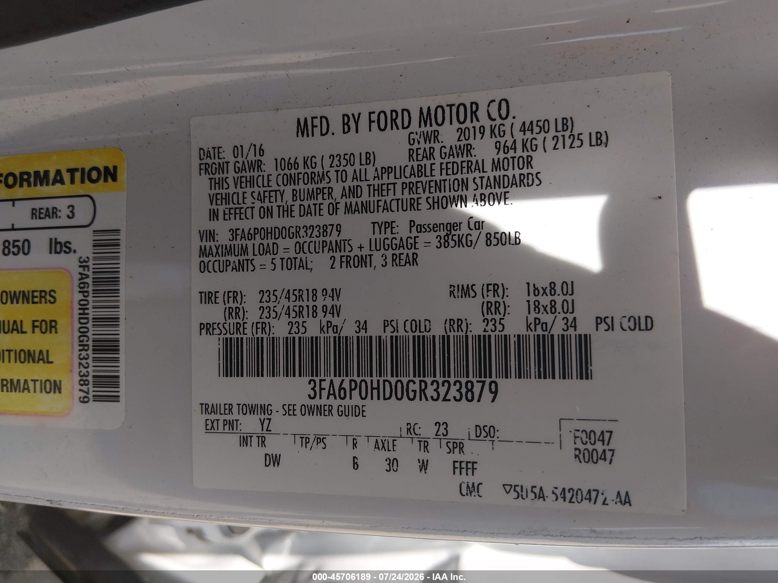 2016 Ford Fusion Se White vin: 3FA6P0HD0GR323879