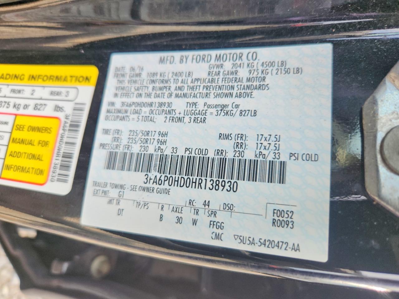 2017 Ford Fusion Se Black vin: 3FA6P0HD0HR138930