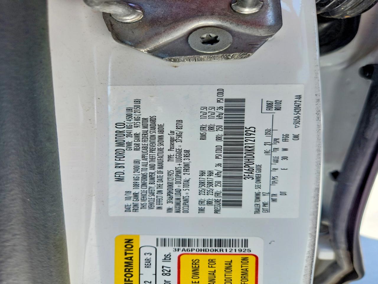 2019 Ford Fusion Se White vin: 3FA6P0HD0KR121925