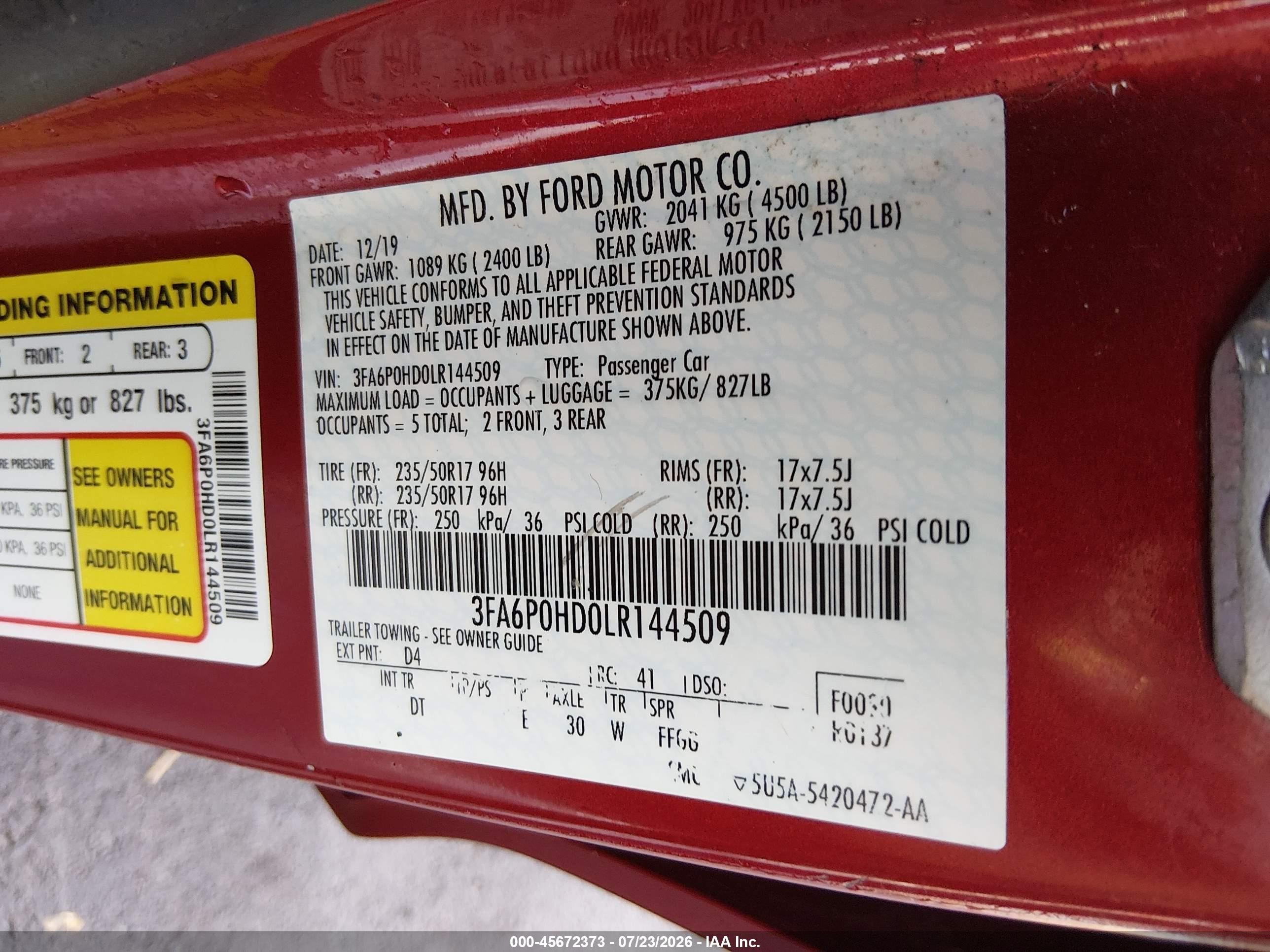 2020 Ford Fusion Se Red vin: 3FA6P0HD0LR144509