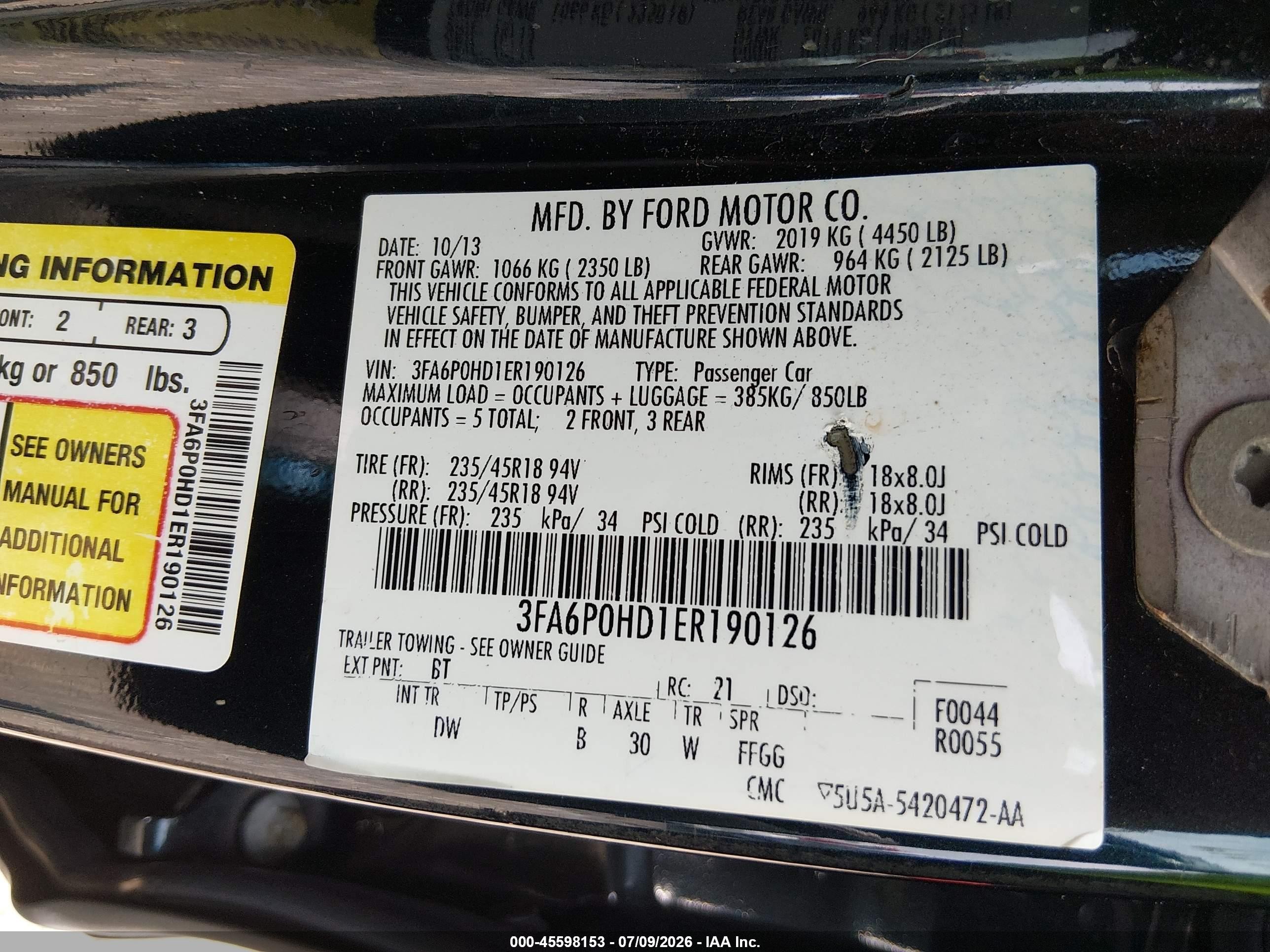 2014 Ford Fusion Se Black vin: 3FA6P0HD1ER190126