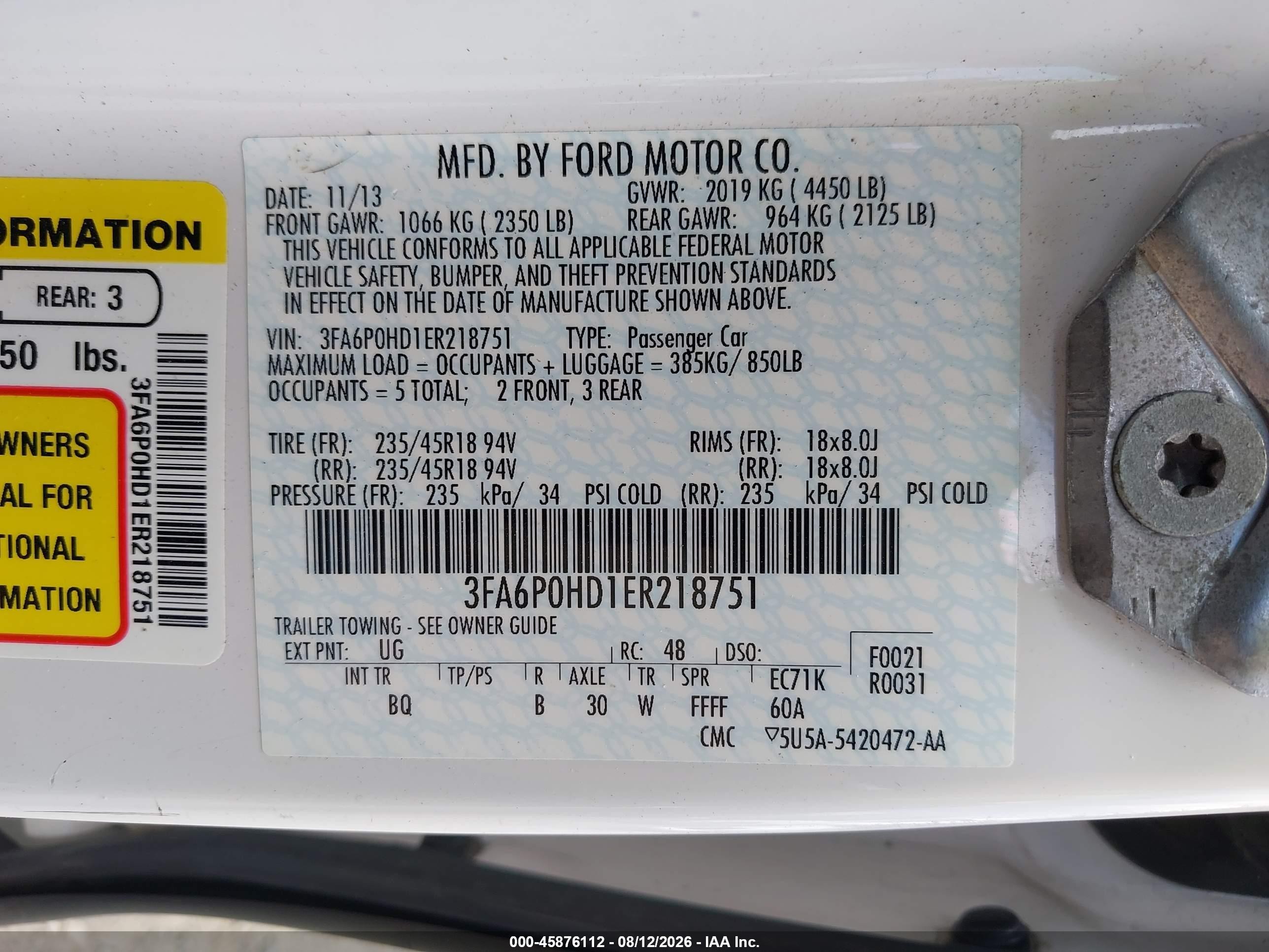 2014 Ford Fusion Se White vin: 3FA6P0HD1ER218751