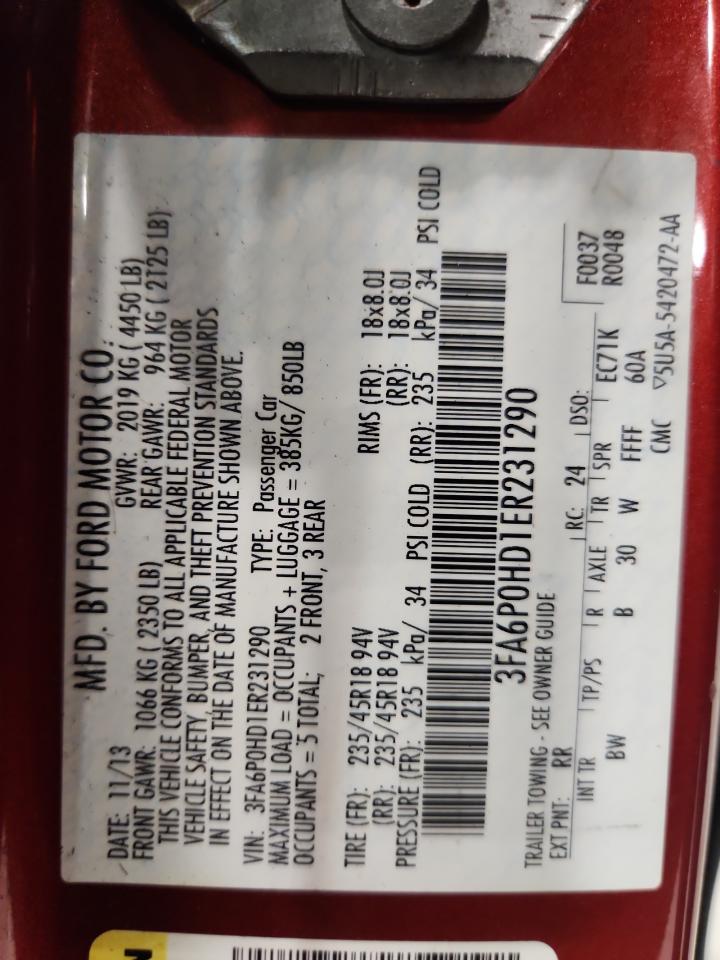 2014 Ford Fusion Se Red vin: 3FA6P0HD1ER231290