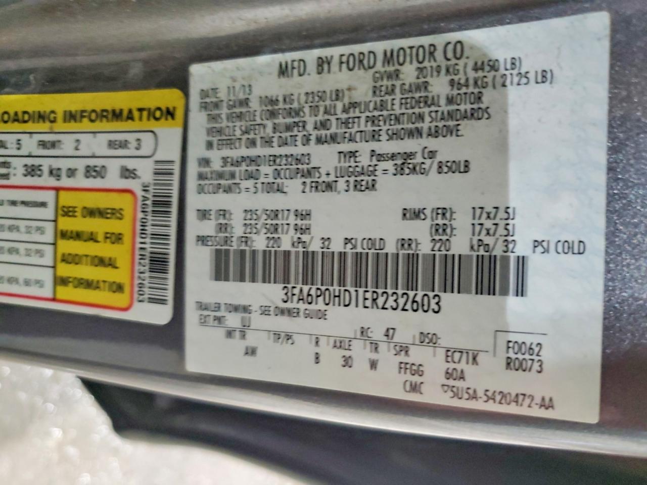 2014 Ford Fusion Se Gray vin: 3FA6P0HD1ER232603