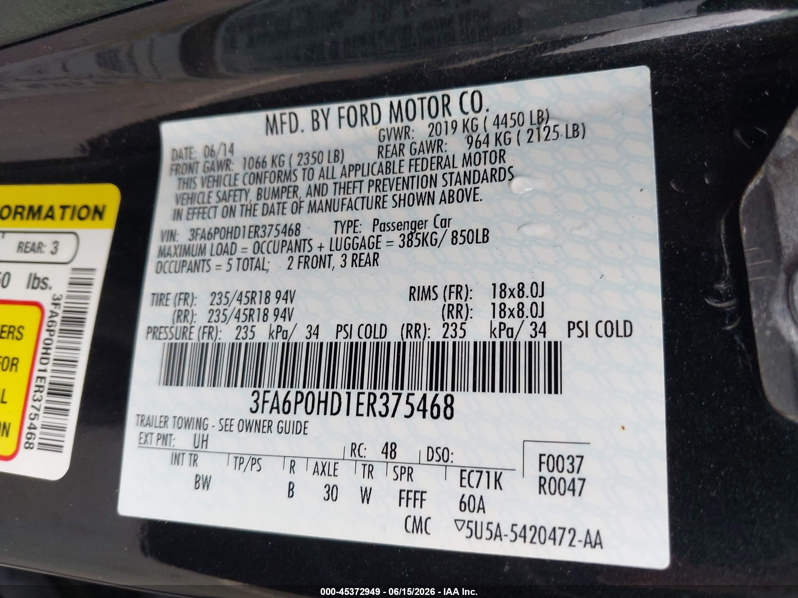 2014 Ford Fusion Se Black vin: 3FA6P0HD1ER375468