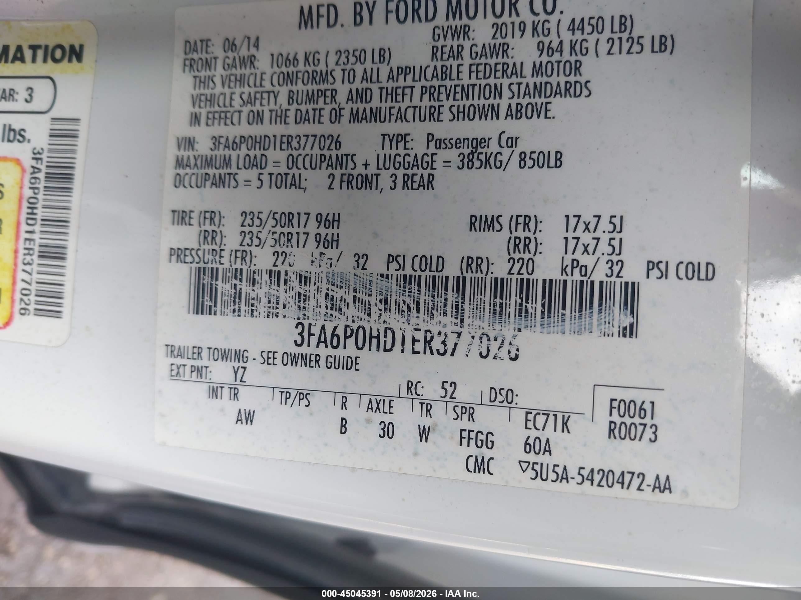 2014 Ford Fusion Se White vin: 3FA6P0HD1ER377026