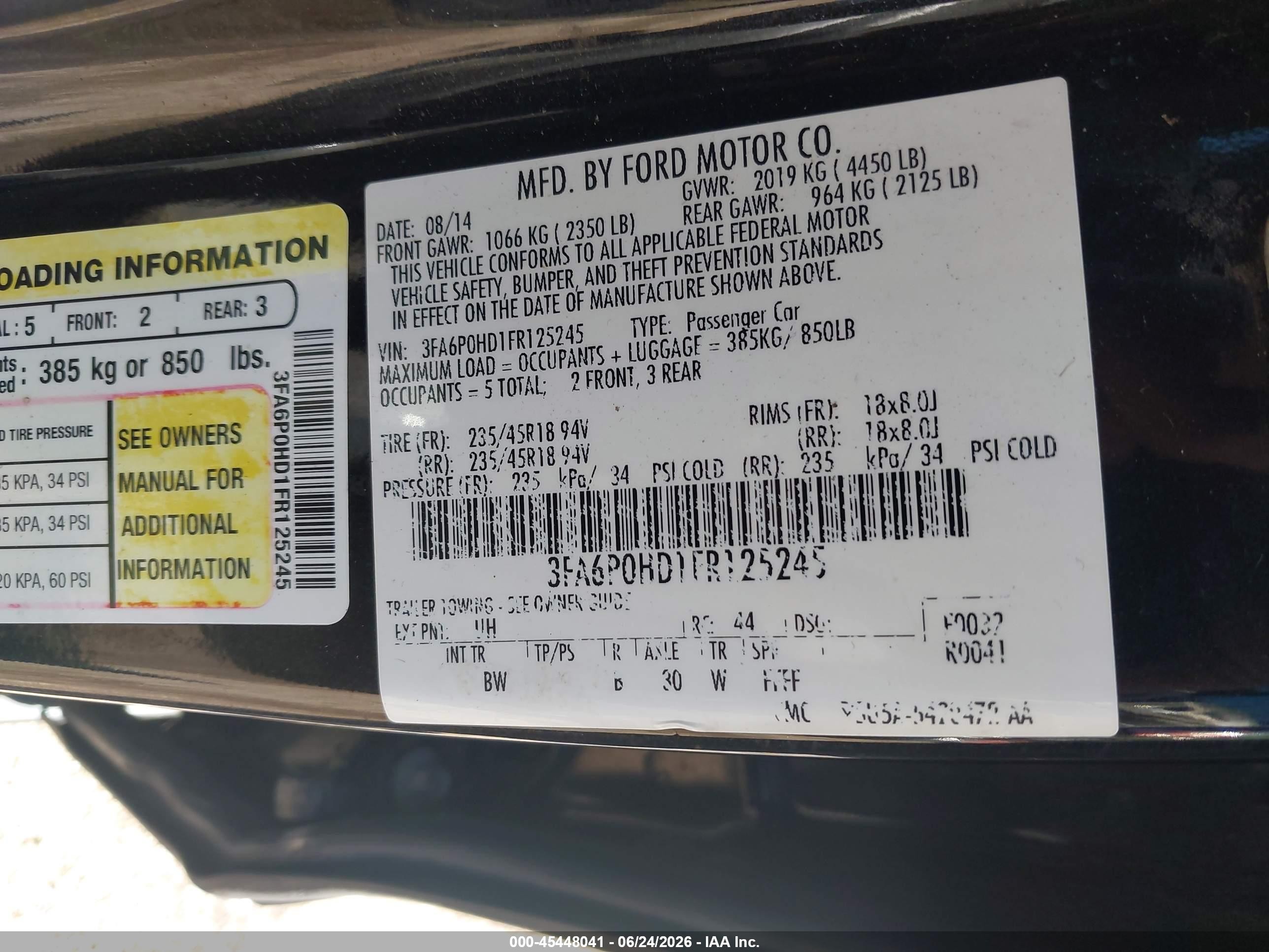 2015 Ford Fusion Se Black vin: 3FA6P0HD1FR125245