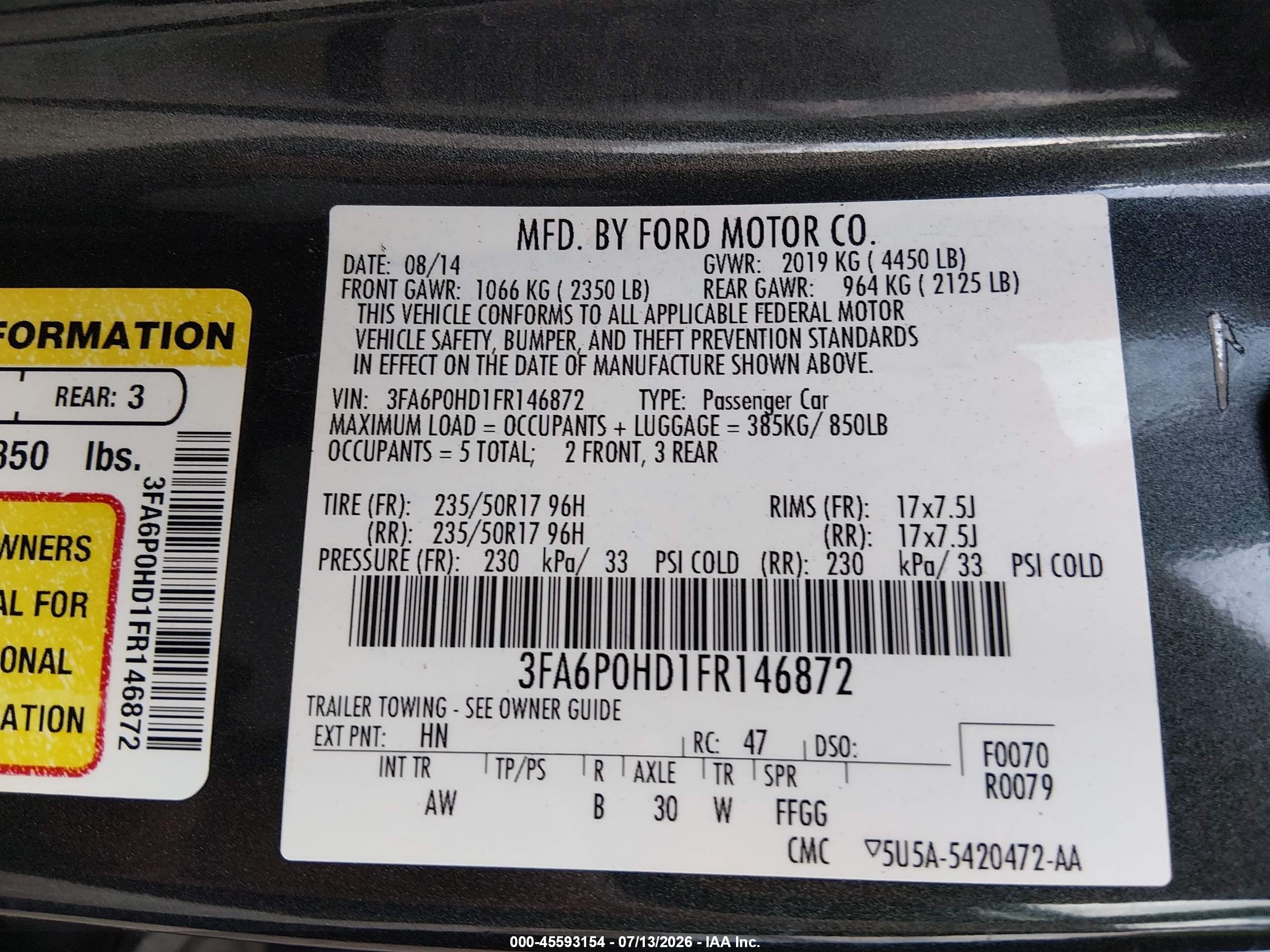 2015 Ford Fusion Se Gray vin: 3FA6P0HD1FR146872