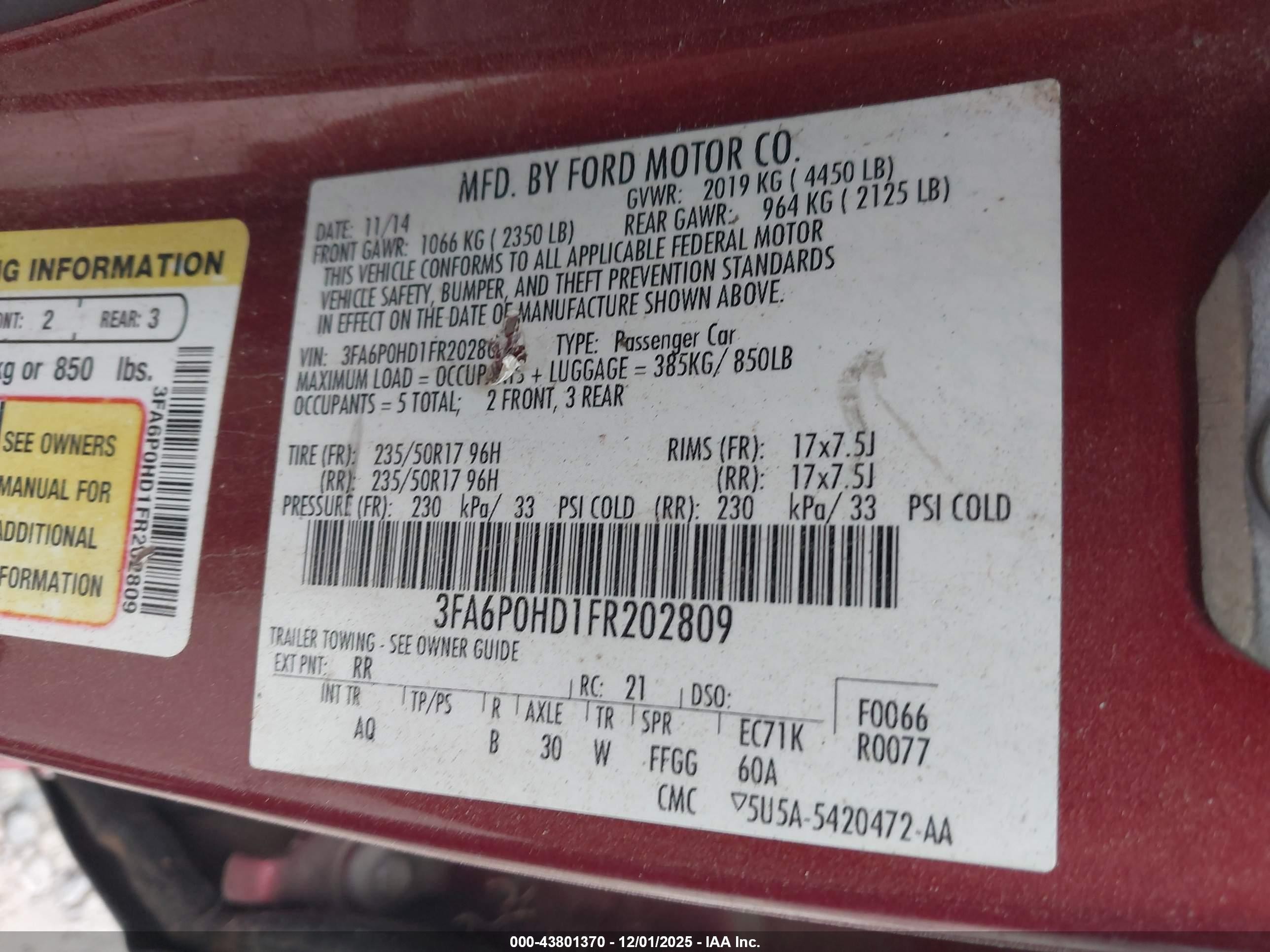 2015 Ford Fusion Se Красный vin: 3FA6P0HD1FR202809