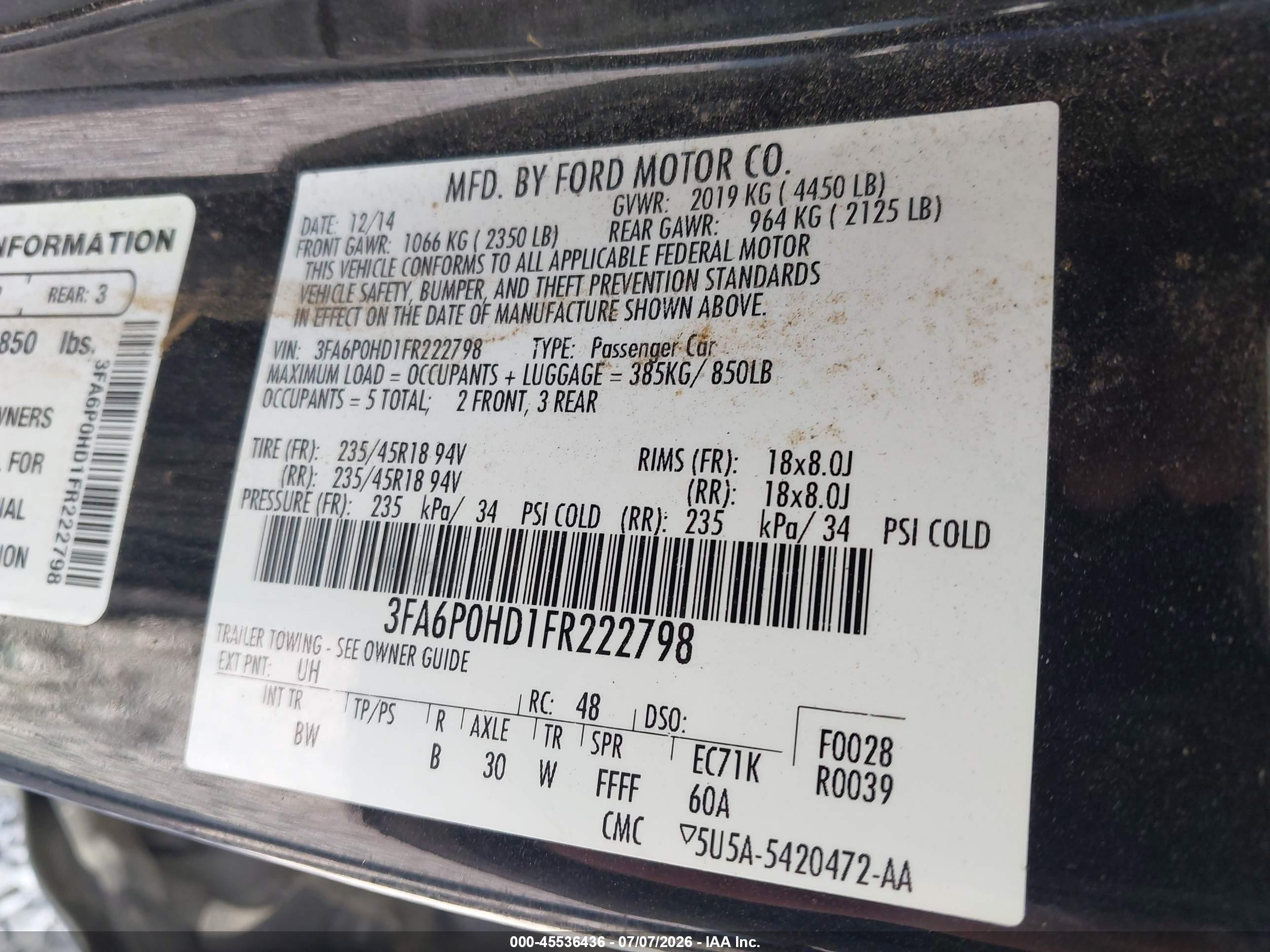 2015 Ford Fusion Se Black vin: 3FA6P0HD1FR222798