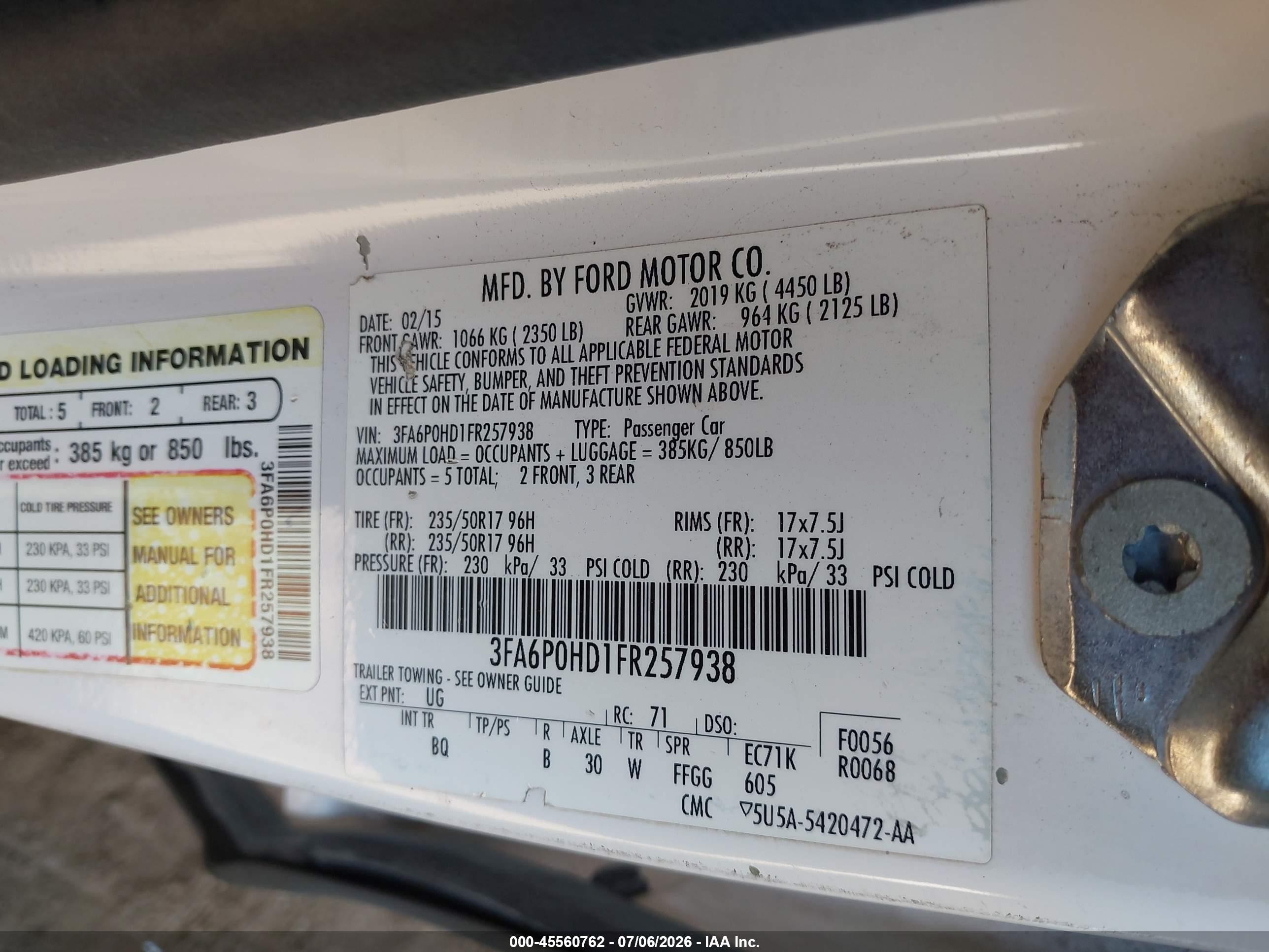 2015 Ford Fusion Se White vin: 3FA6P0HD1FR257938