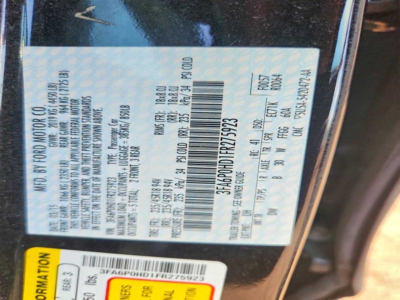 2015 Ford Fusion Se Black vin: 3FA6P0HD1FR275923