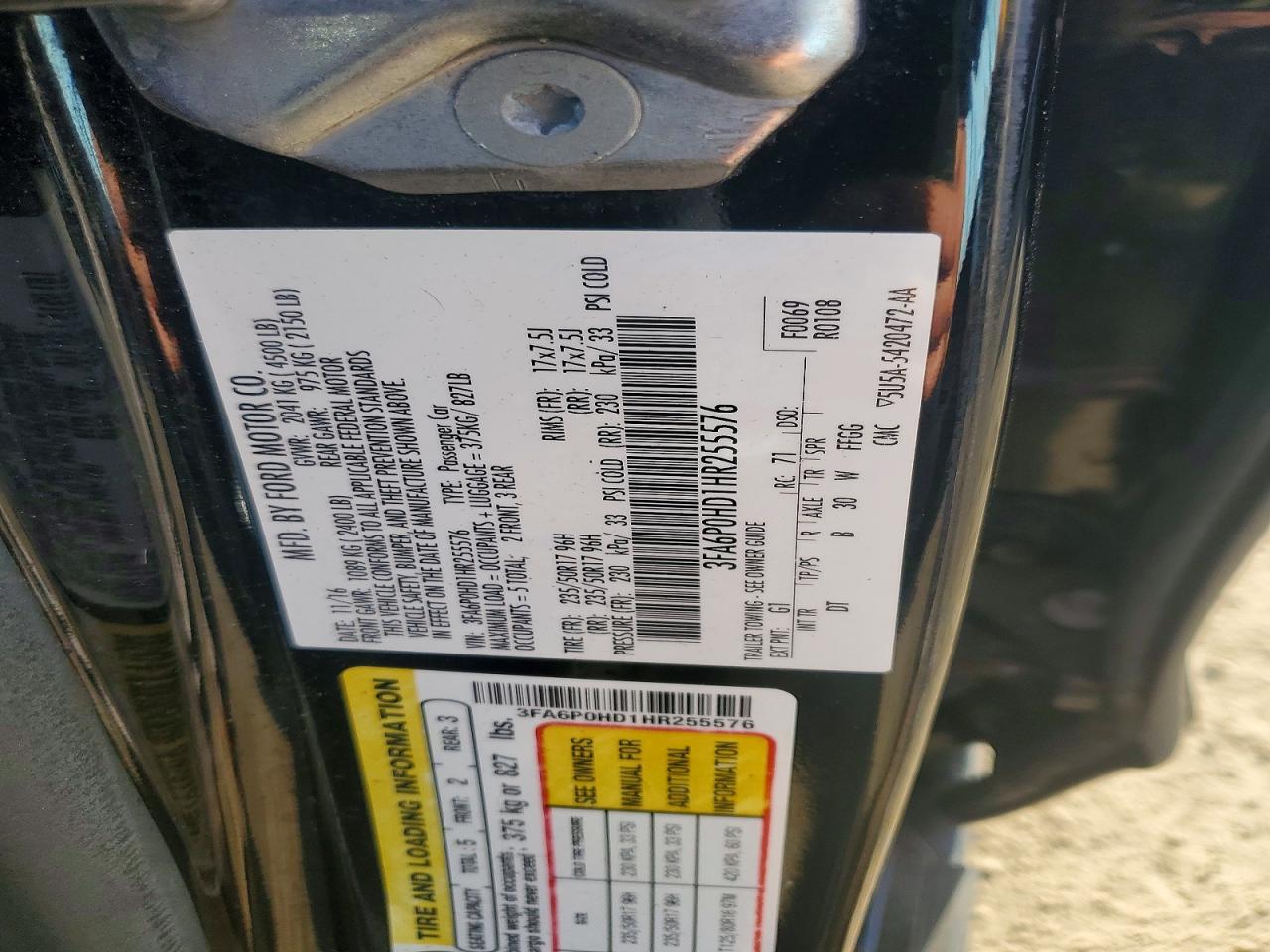 2017 Ford Fusion Se Black vin: 3FA6P0HD1HR255576