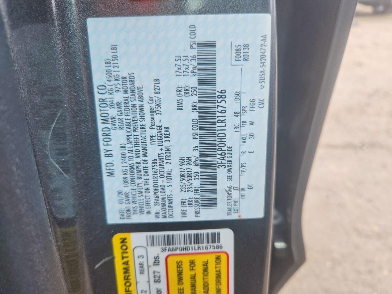 2020 Ford Fusion Se Gray vin: 3FA6P0HD1LR167586