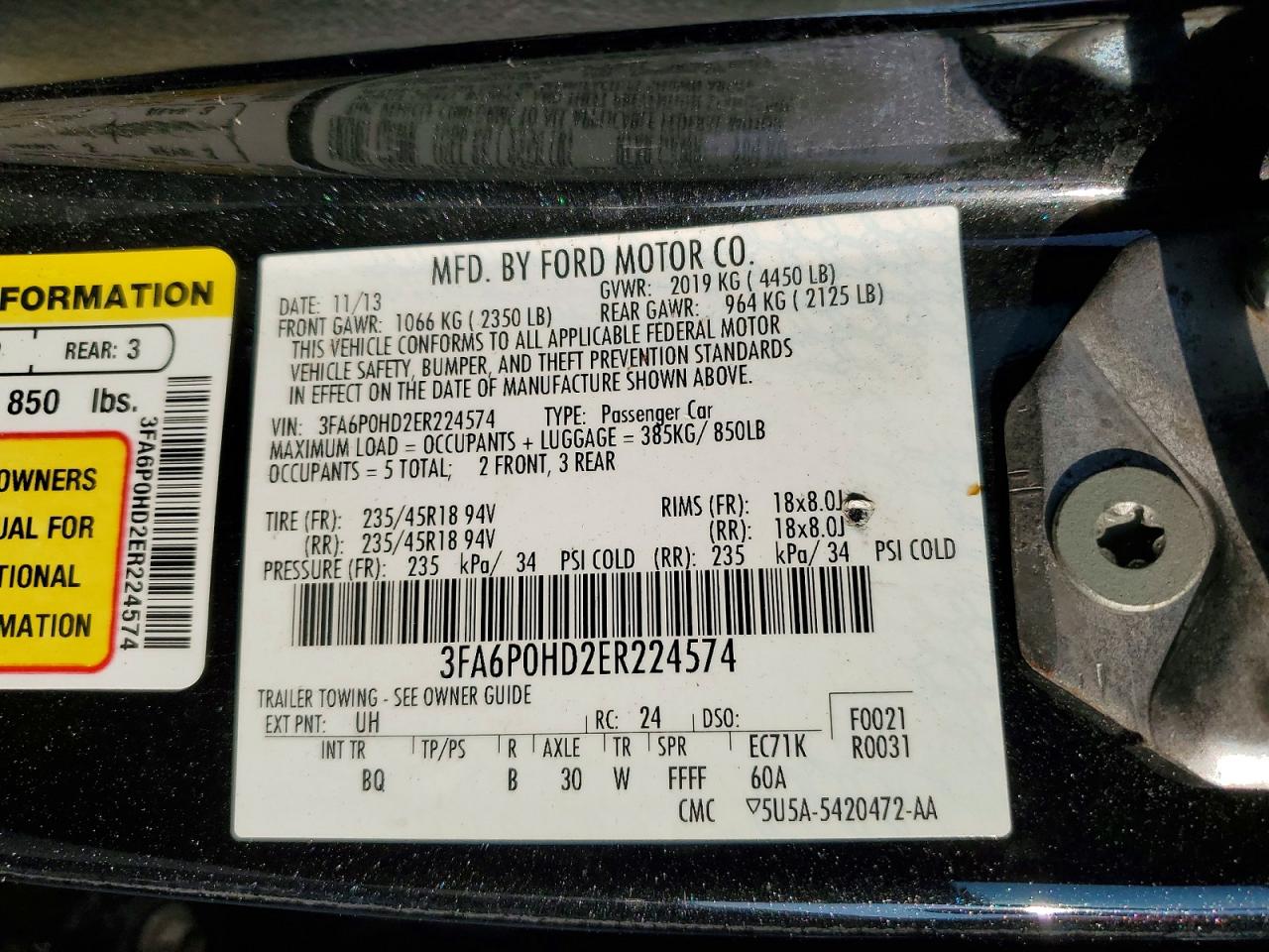 2014 Ford Fusion Se Черный vin: 3FA6P0HD2ER224574