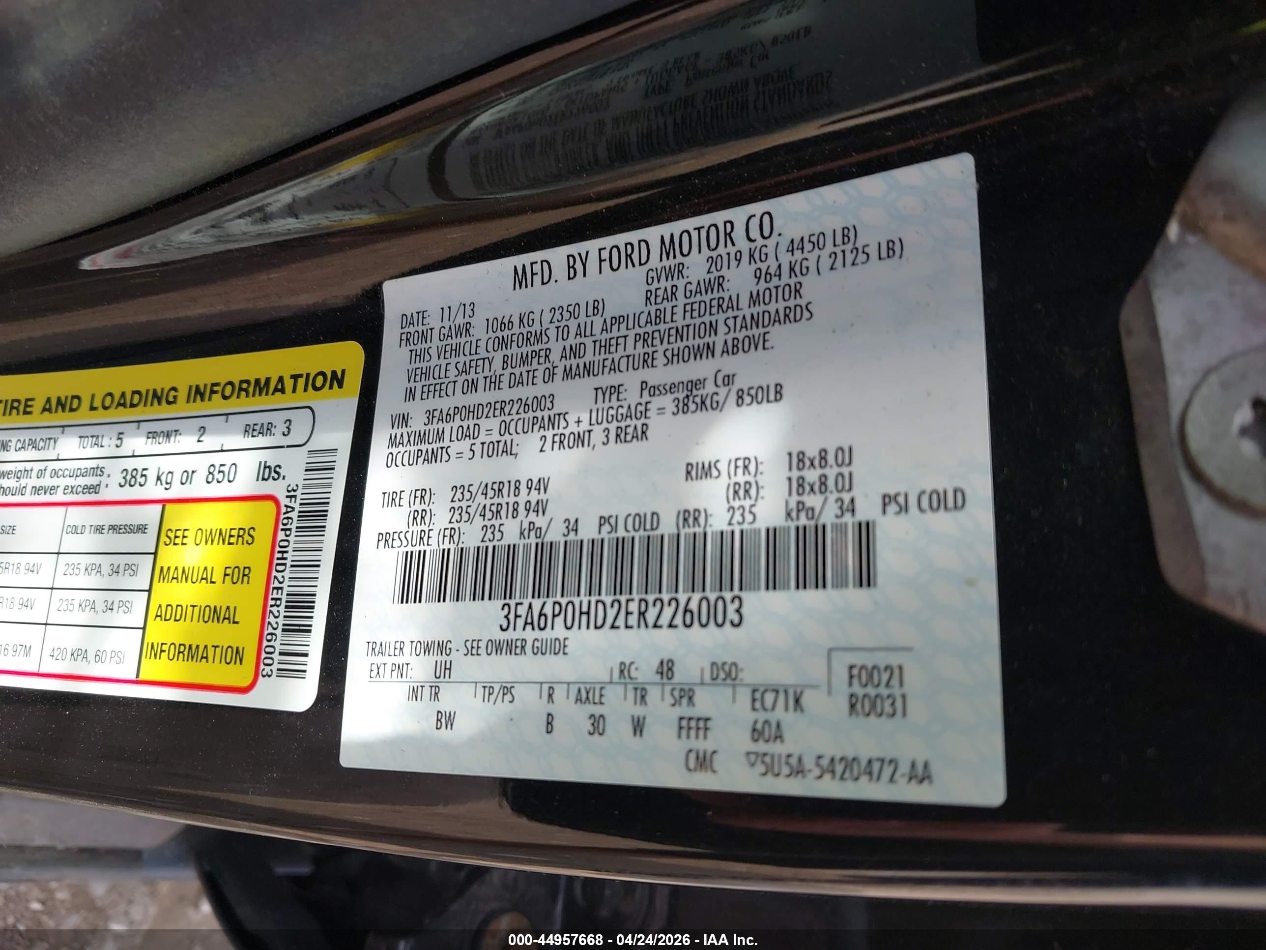 2014 Ford Fusion Se Черный vin: 3FA6P0HD2ER226003