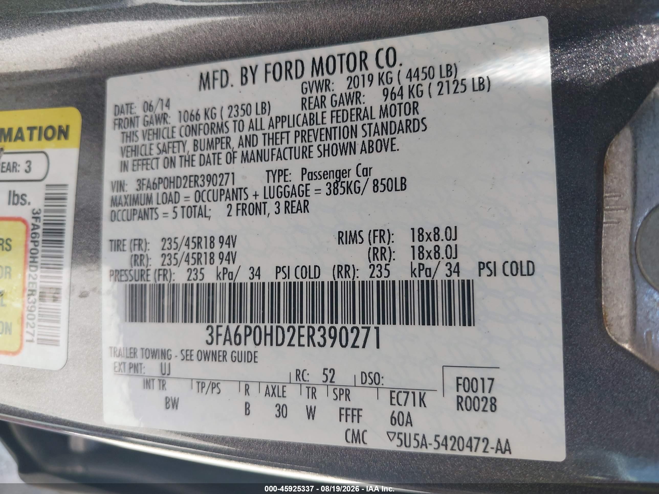 2014 Ford Fusion Se Gray vin: 3FA6P0HD2ER390271
