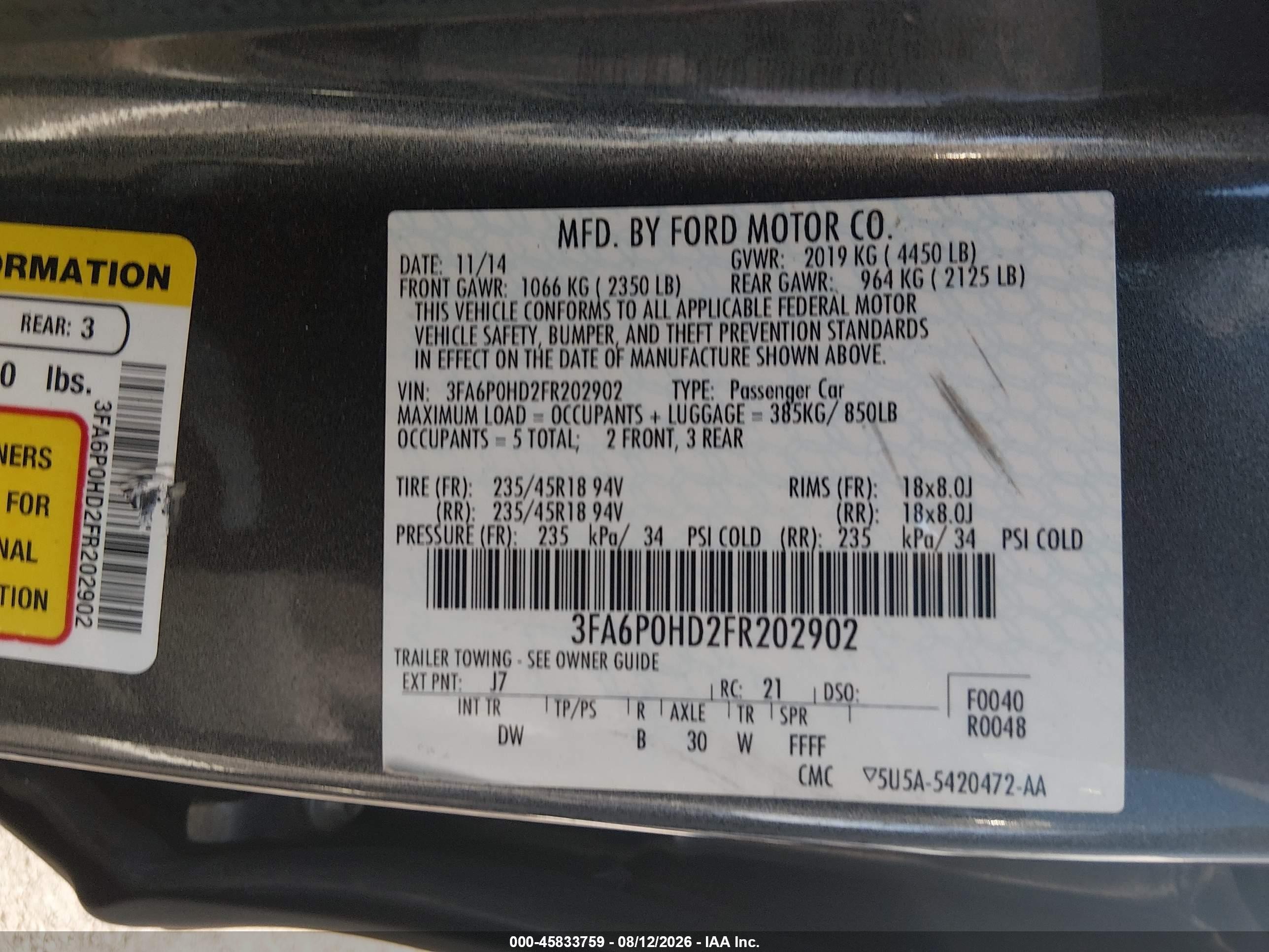 2015 Ford Fusion Se Серый vin: 3FA6P0HD2FR202902