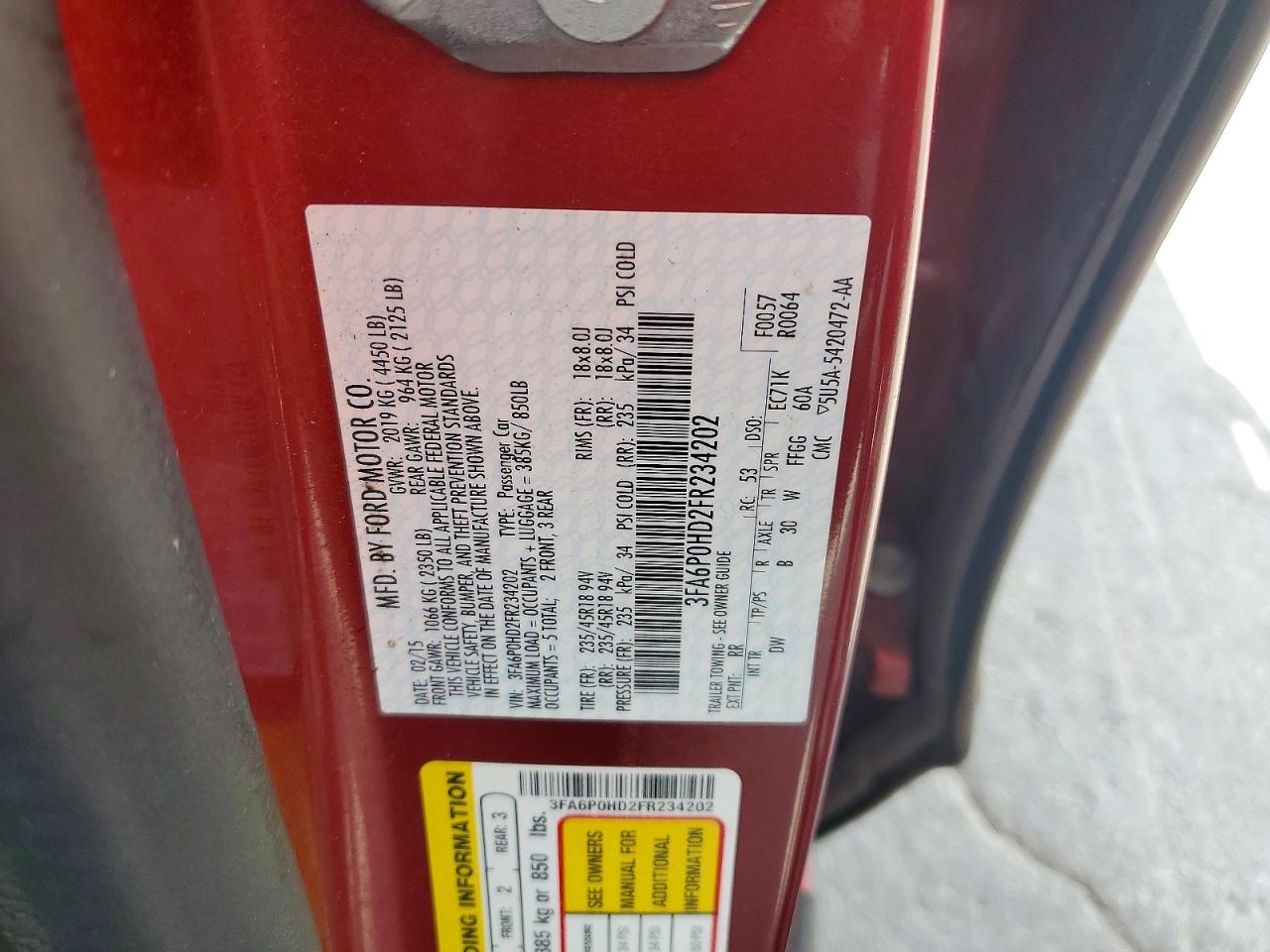 2015 Ford Fusion Se Красный vin: 3FA6P0HD2FR234202