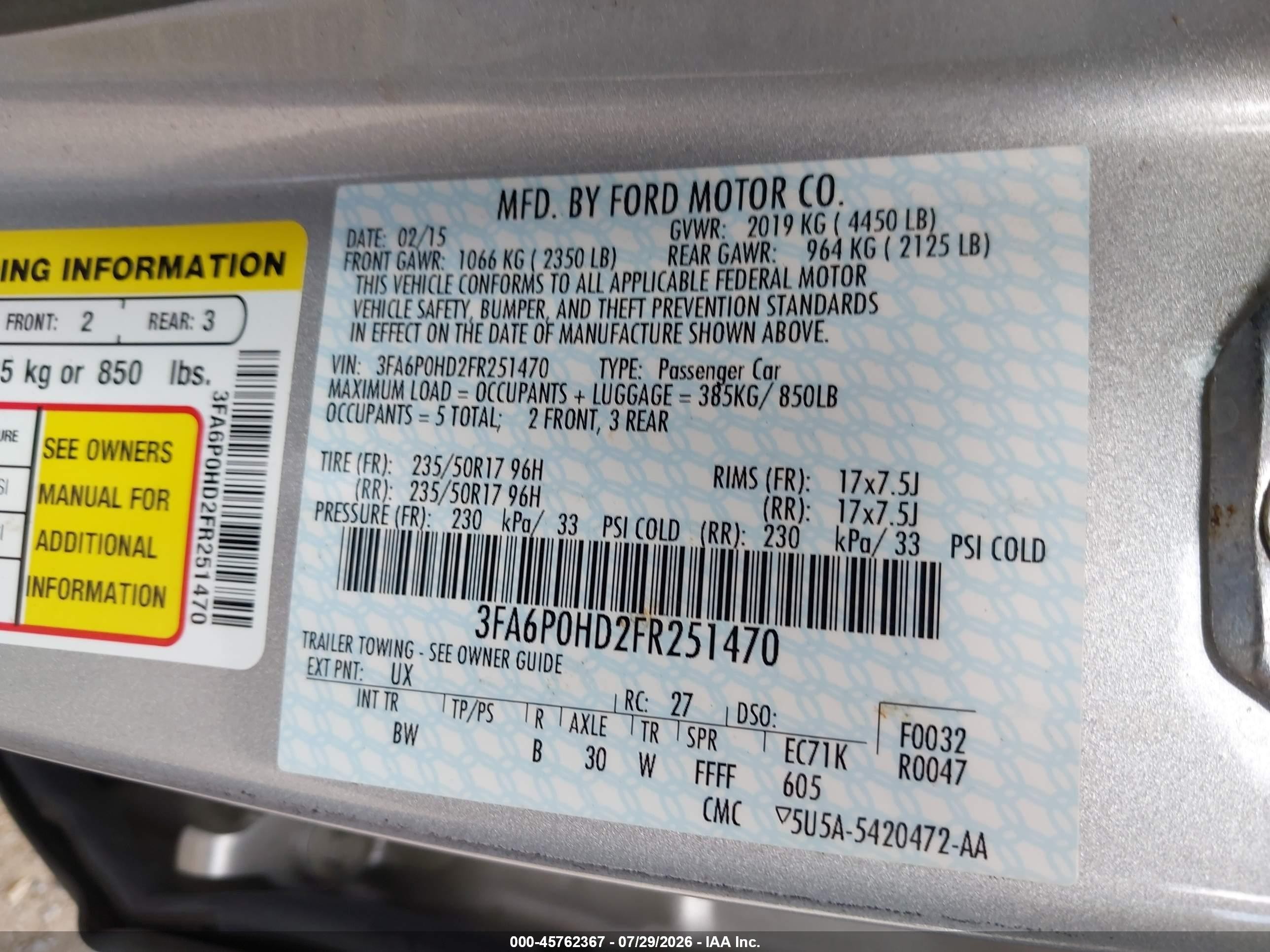 2015 Ford Fusion Se Silver vin: 3FA6P0HD2FR251470