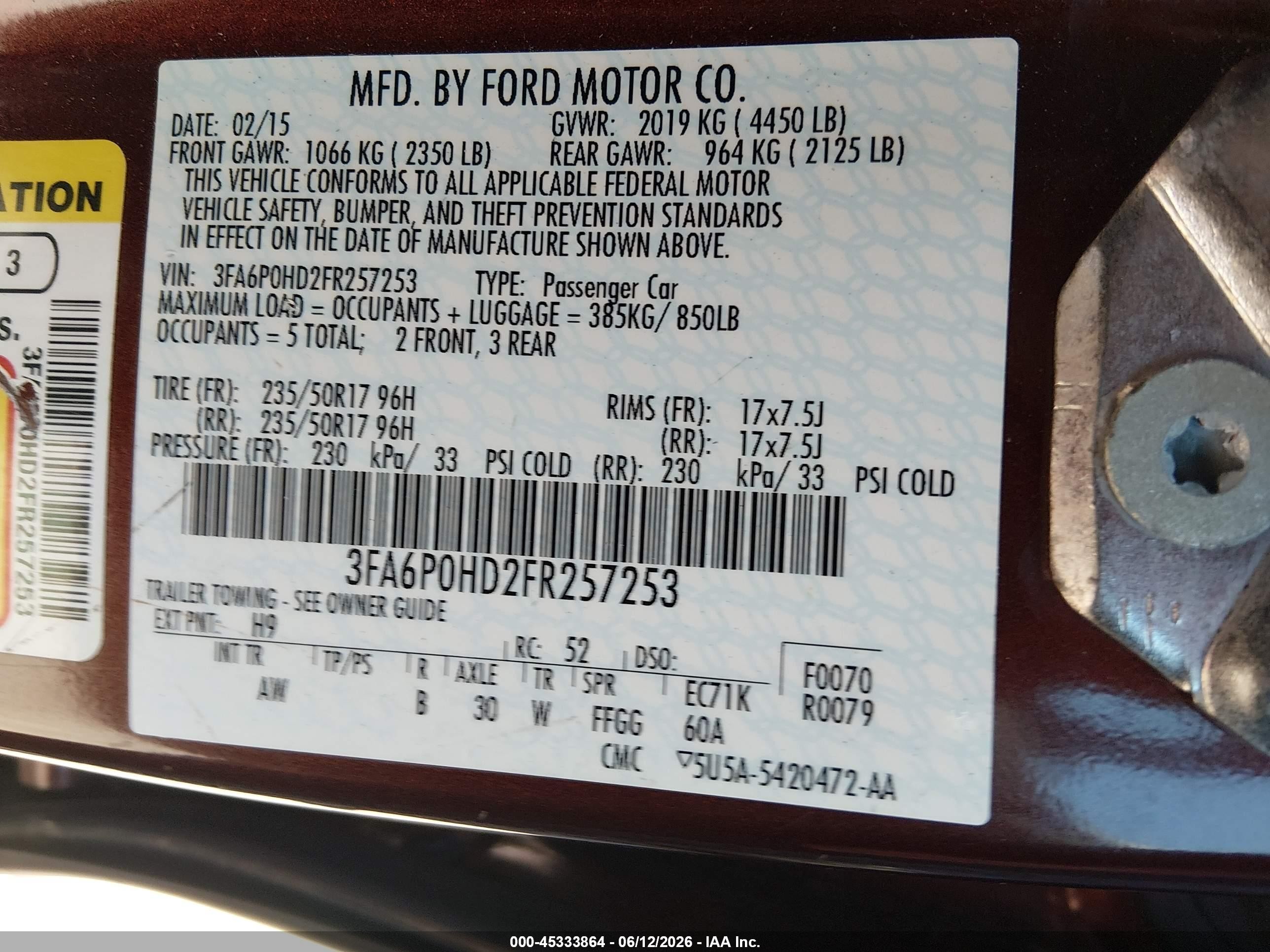 2015 Ford Fusion Se Maroon vin: 3FA6P0HD2FR257253