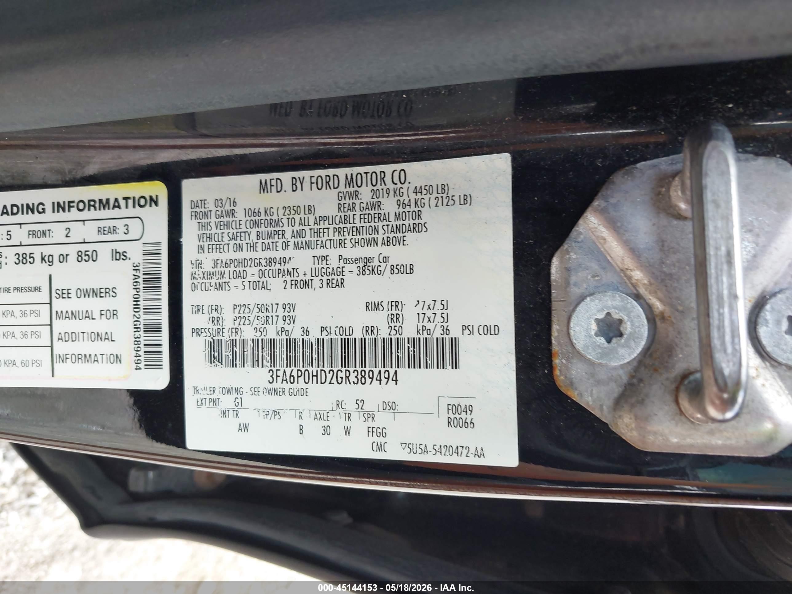 2016 Ford Fusion Se Black vin: 3FA6P0HD2GR389494