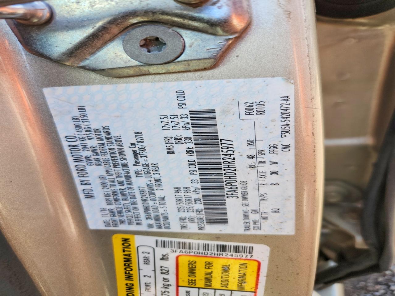 2017 Ford Fusion Se Tan vin: 3FA6P0HD2HR245977