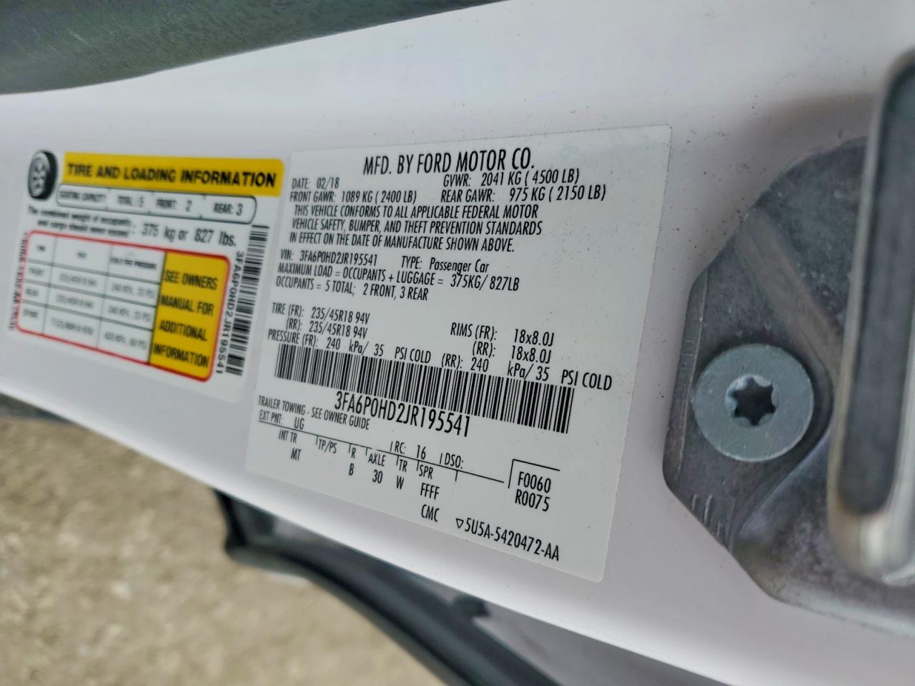 2018 Ford Fusion Se White vin: 3FA6P0HD2JR195541