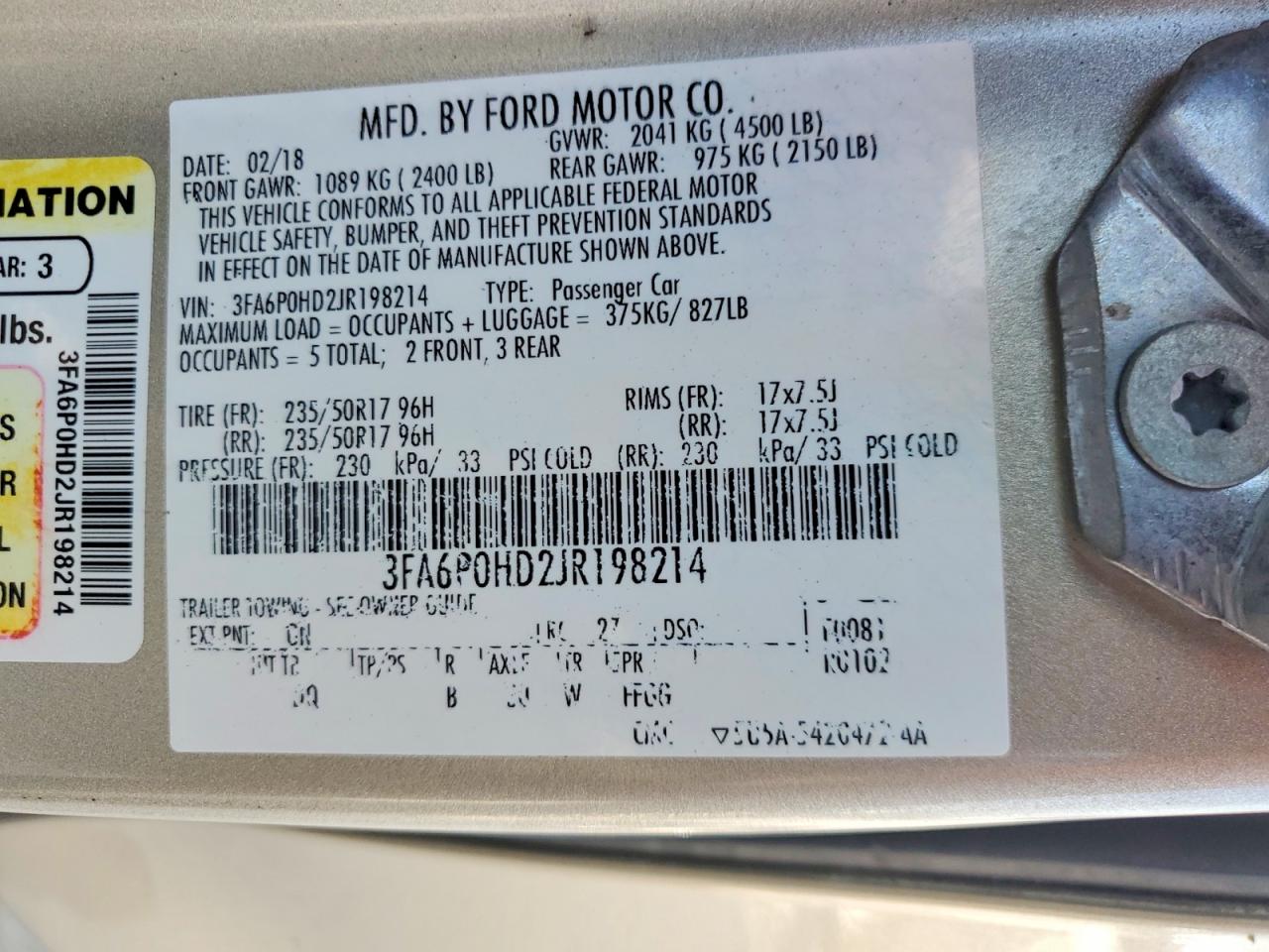 2018 Ford Fusion Se Beige vin: 3FA6P0HD2JR198214