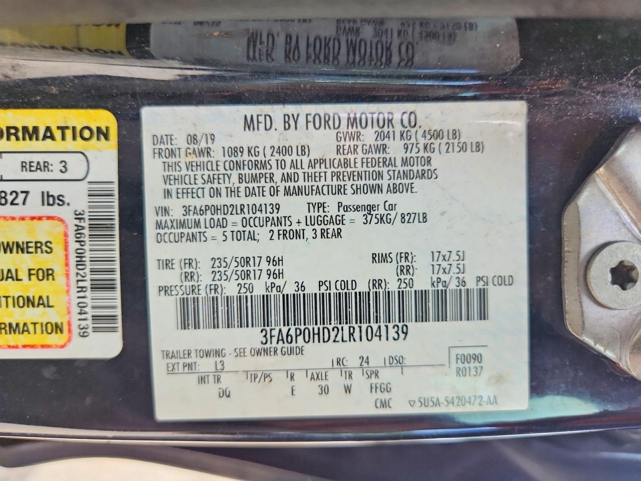 2020 Ford Fusion Se Black vin: 3FA6P0HD2LR104139