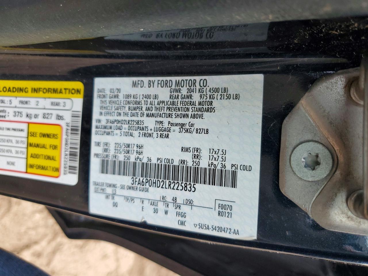 2020 Ford Fusion Se Blue vin: 3FA6P0HD2LR225835
