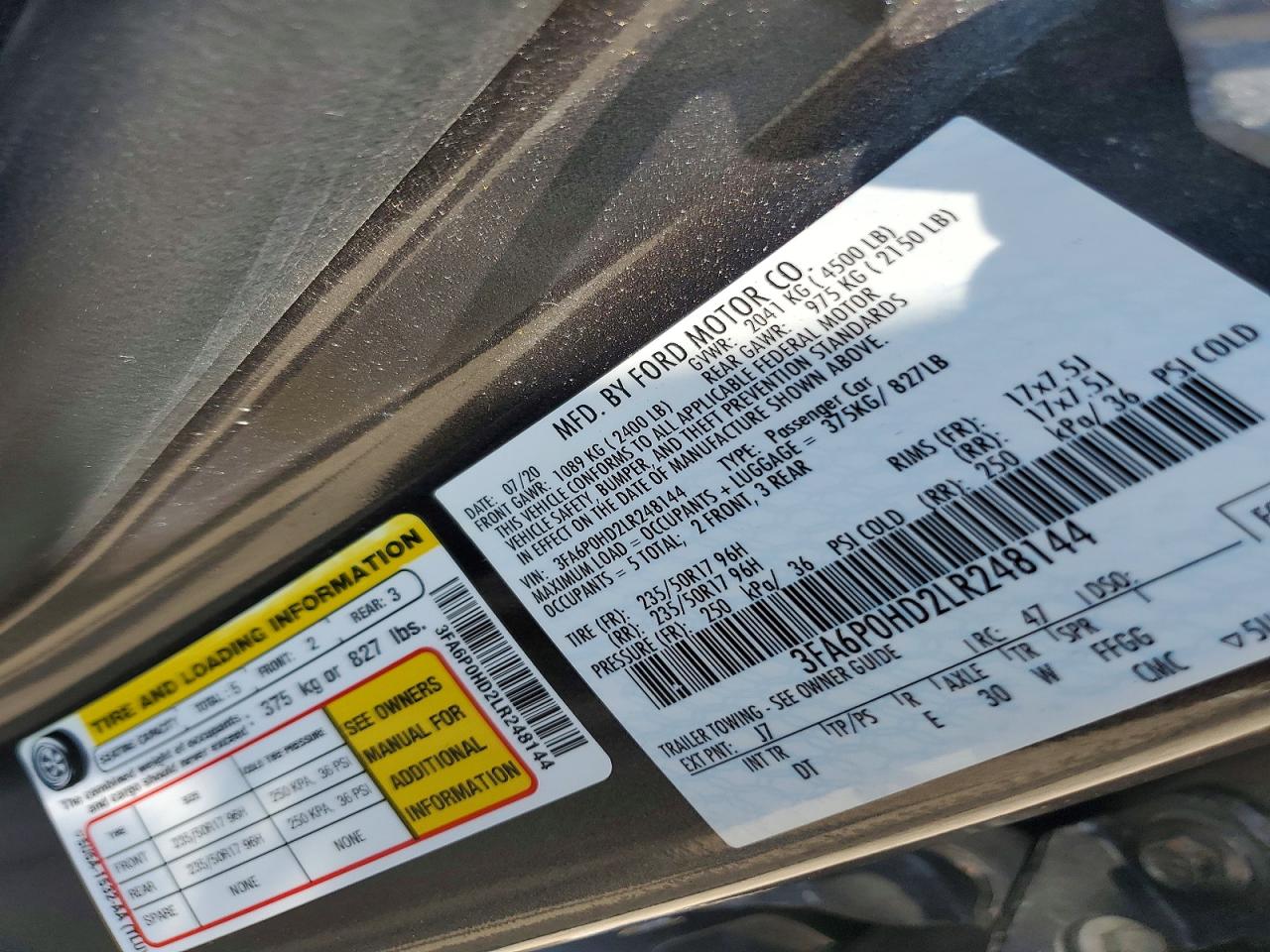 2020 Ford Fusion Se Charcoal vin: 3FA6P0HD2LR248144