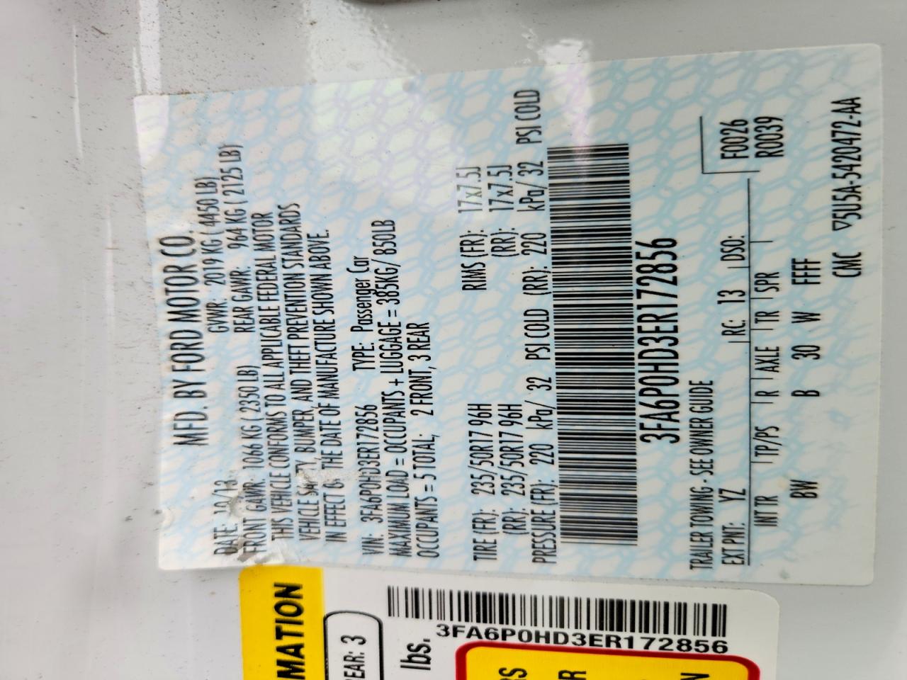 2014 Ford Fusion Se White vin: 3FA6P0HD3ER172856