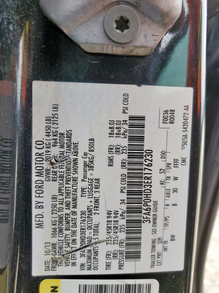 2014 Ford Fusion Se Black vin: 3FA6P0HD3ER176230