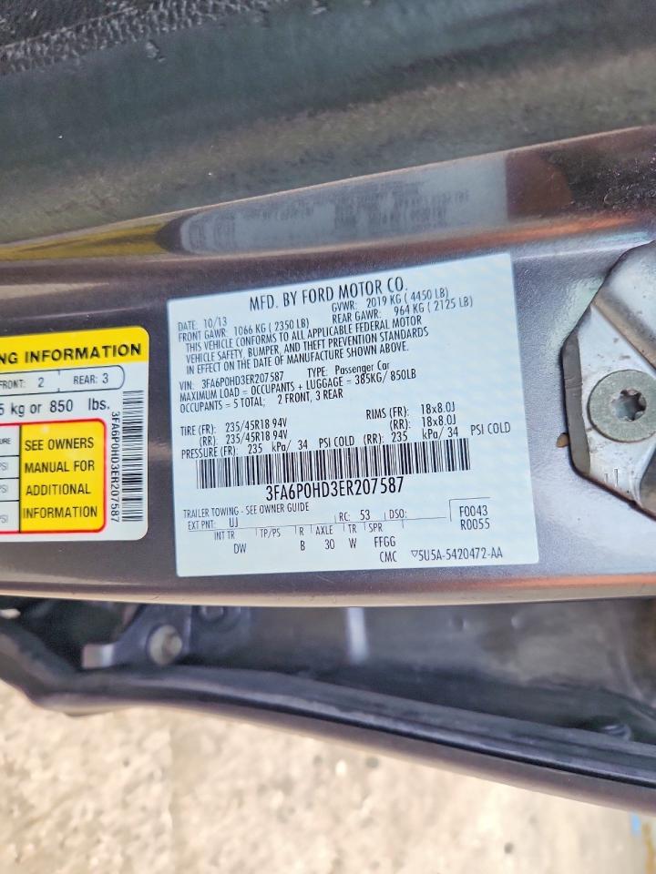 2014 Ford Fusion Se Gray vin: 3FA6P0HD3ER207587