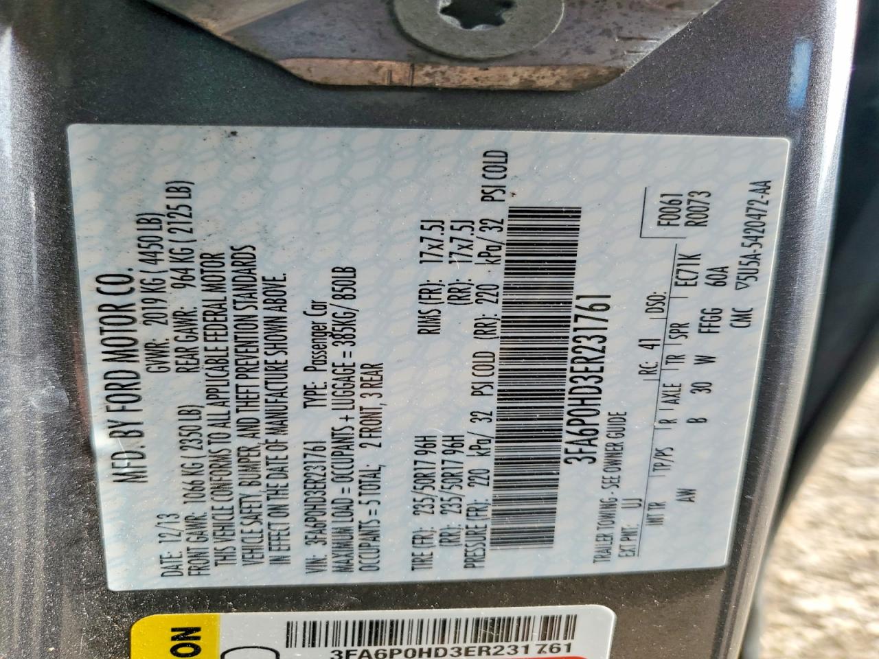 2014 Ford Fusion Se Charcoal vin: 3FA6P0HD3ER231761