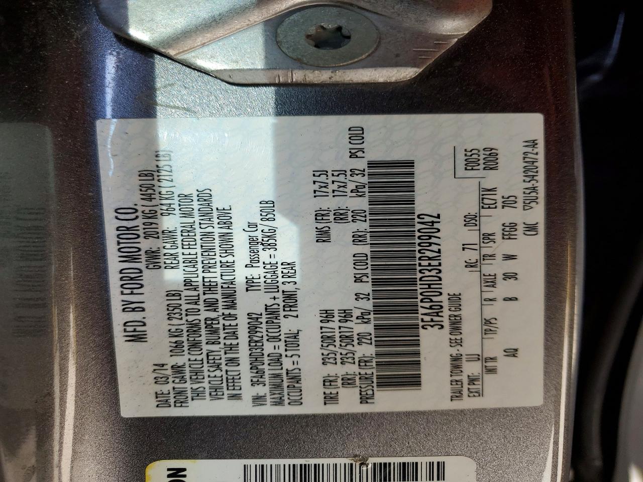 2014 Ford Fusion Se Gray vin: 3FA6P0HD3ER299042