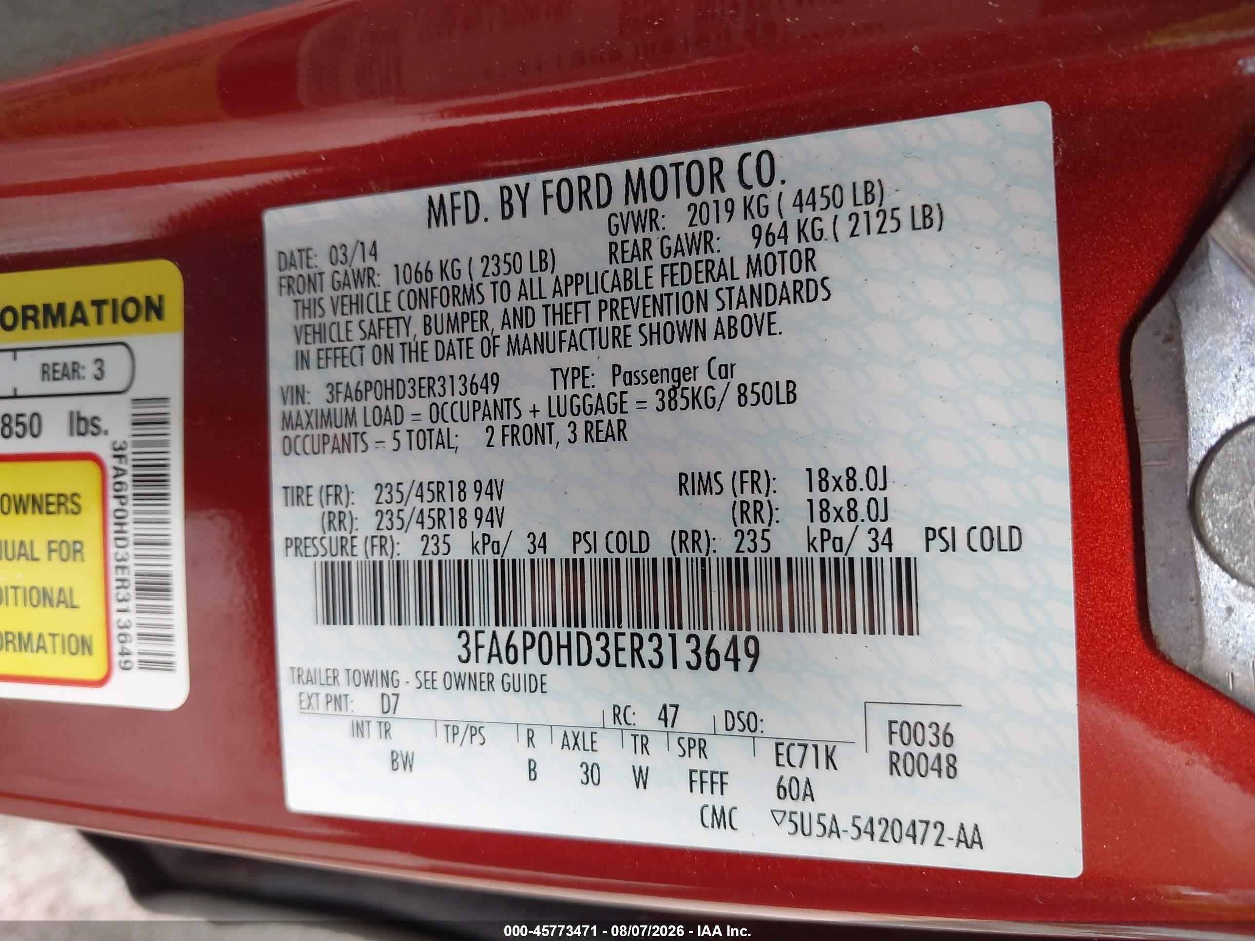 2014 Ford Fusion Se Burgundy vin: 3FA6P0HD3ER313649