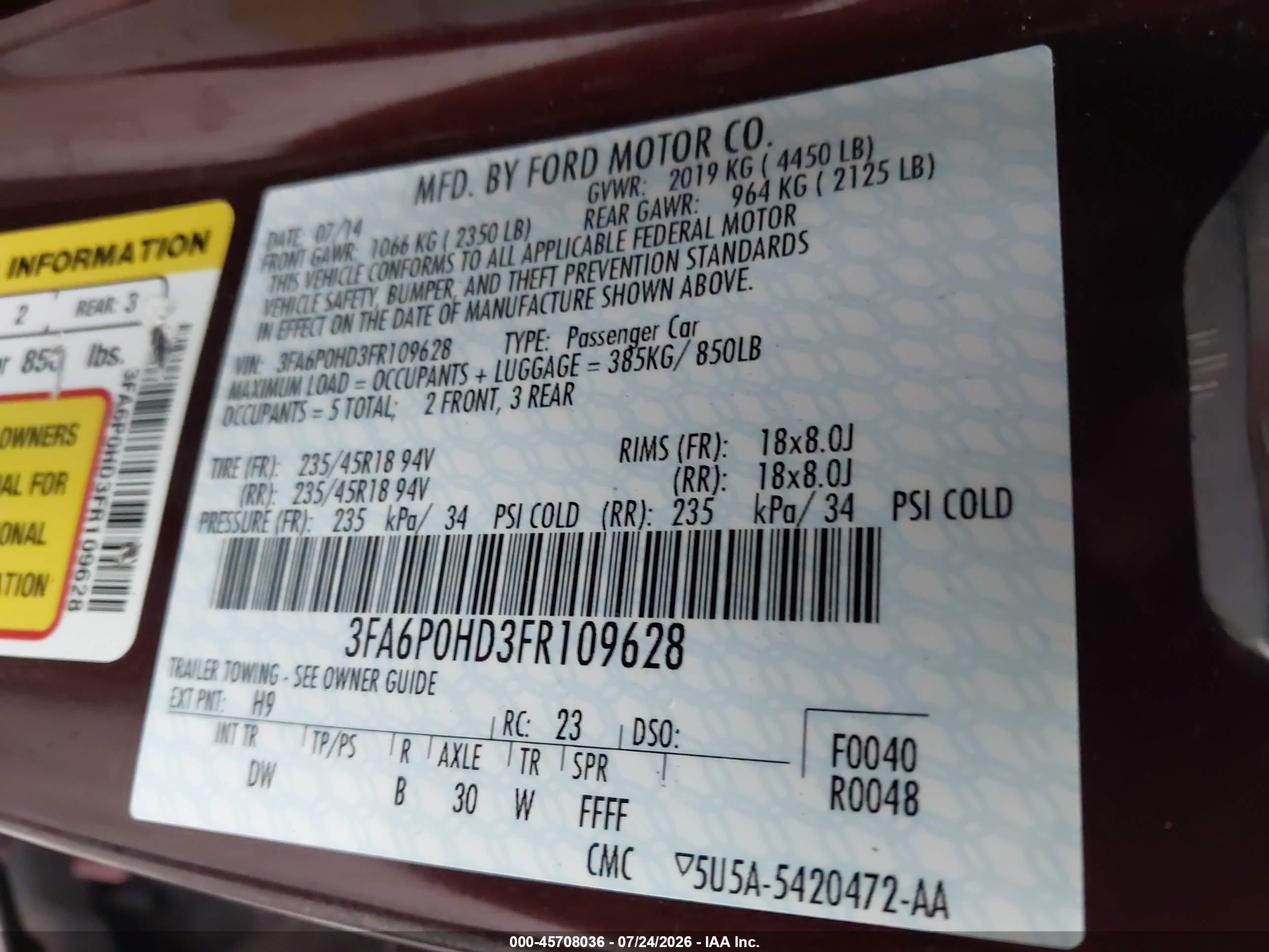 2015 Ford Fusion Se Maroon vin: 3FA6P0HD3FR109628