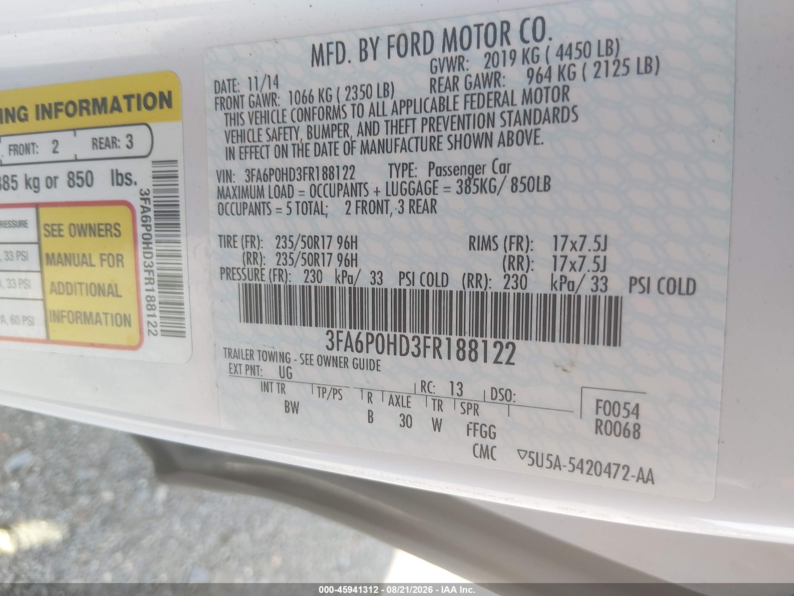 2015 Ford Fusion Se White vin: 3FA6P0HD3FR188122