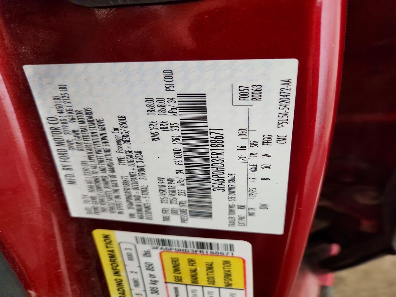 2015 Ford Fusion Se Red vin: 3FA6P0HD3FR188671