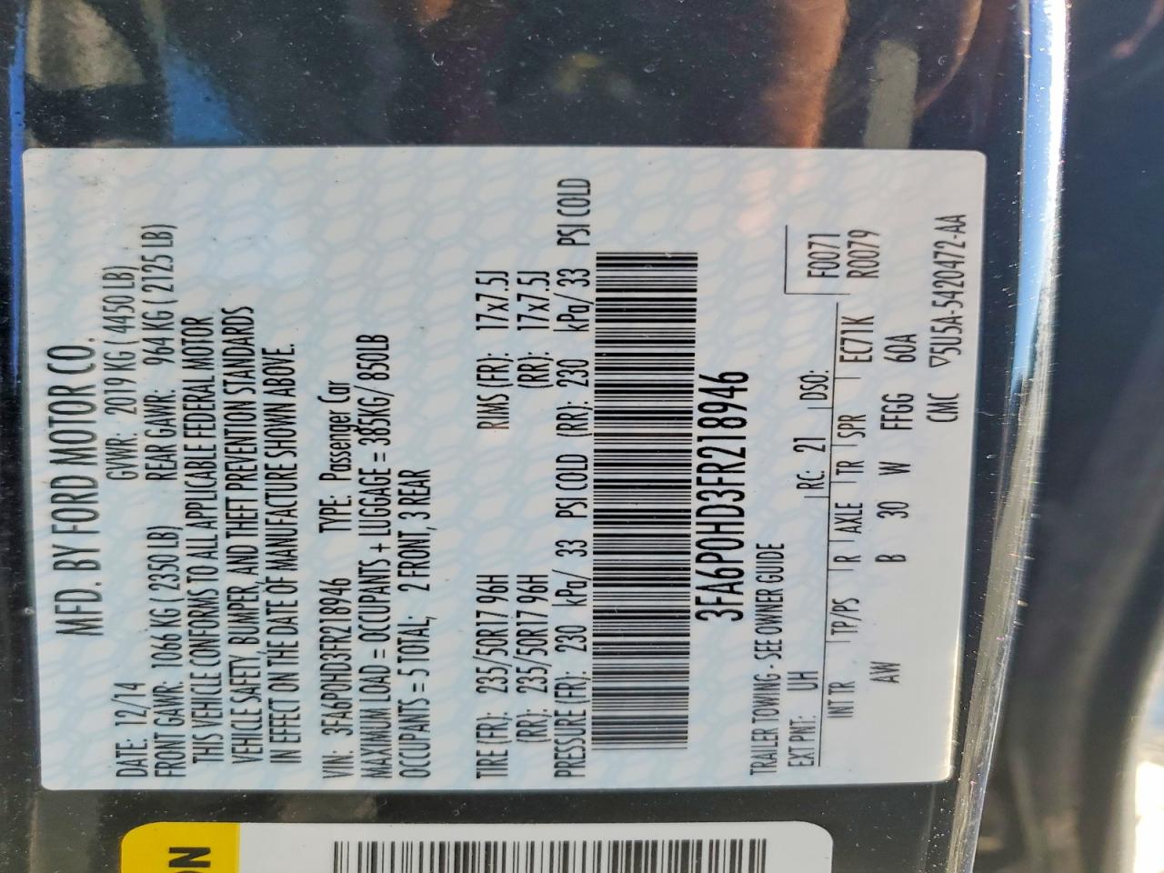 2015 Ford Fusion Se Black vin: 3FA6P0HD3FR218946