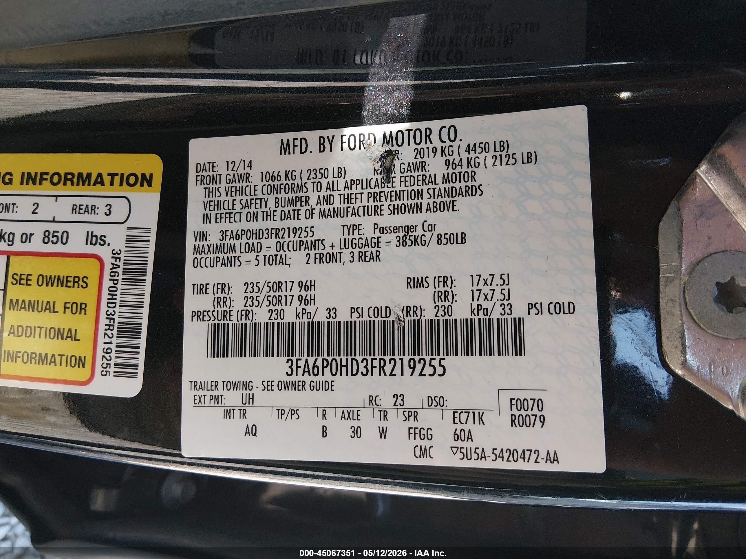 2015 Ford Fusion Se Черный vin: 3FA6P0HD3FR219255