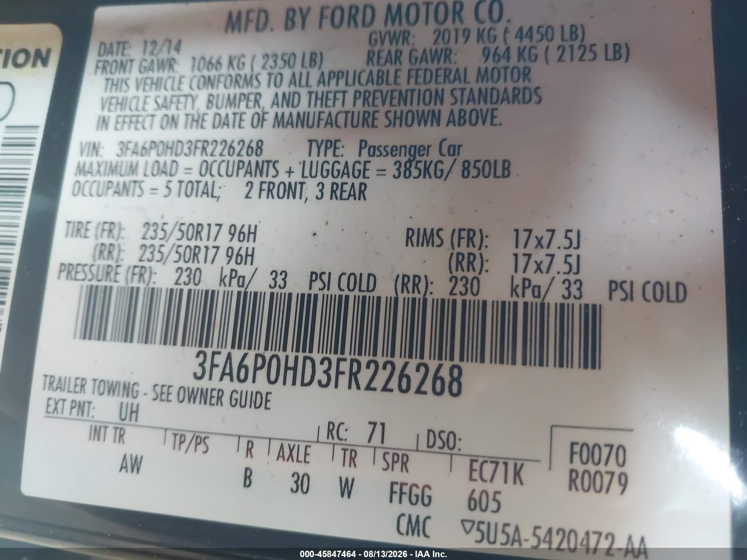 2015 Ford Fusion Se Black vin: 3FA6P0HD3FR226268